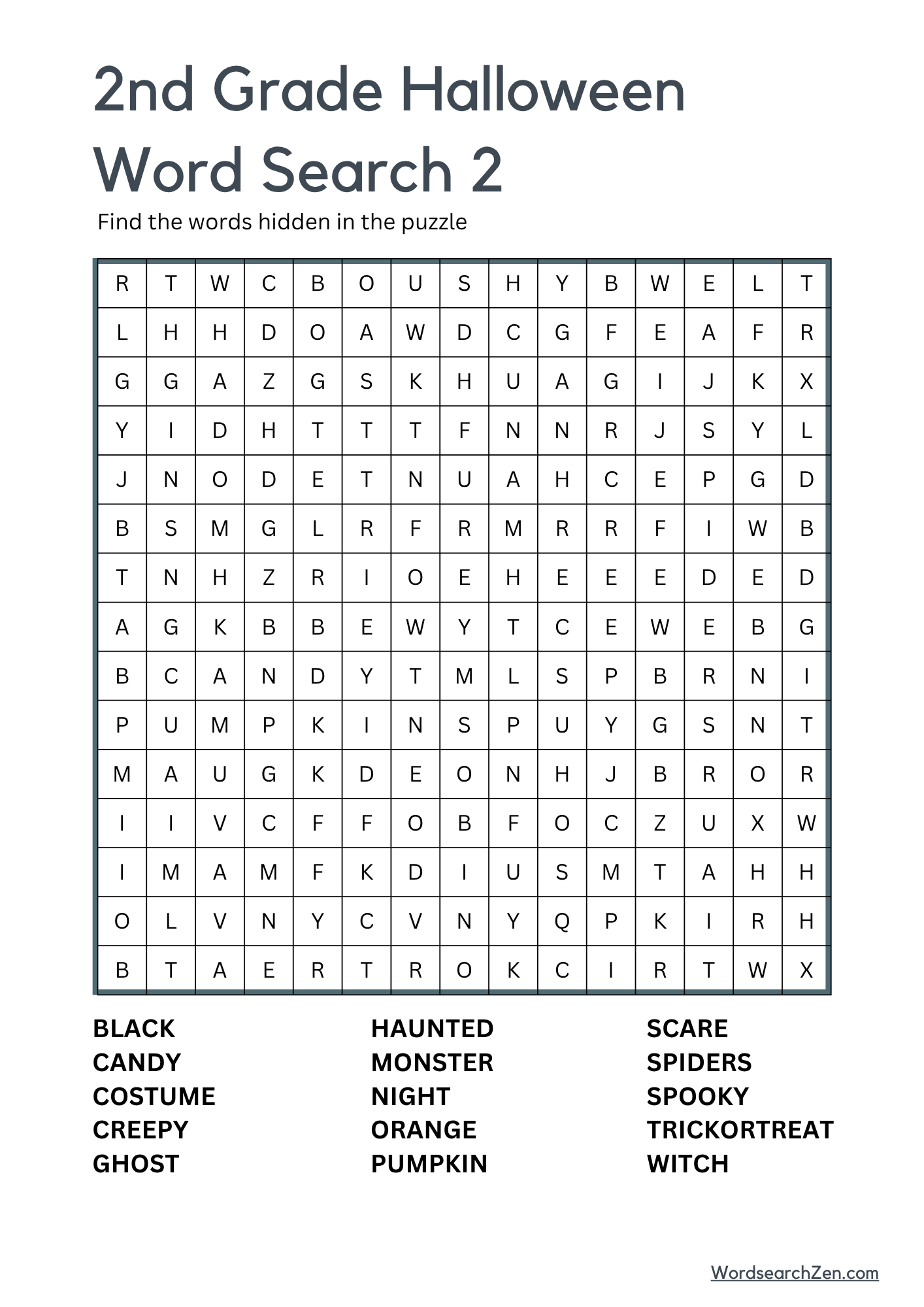 2nd Grade Halloween Word Search 2