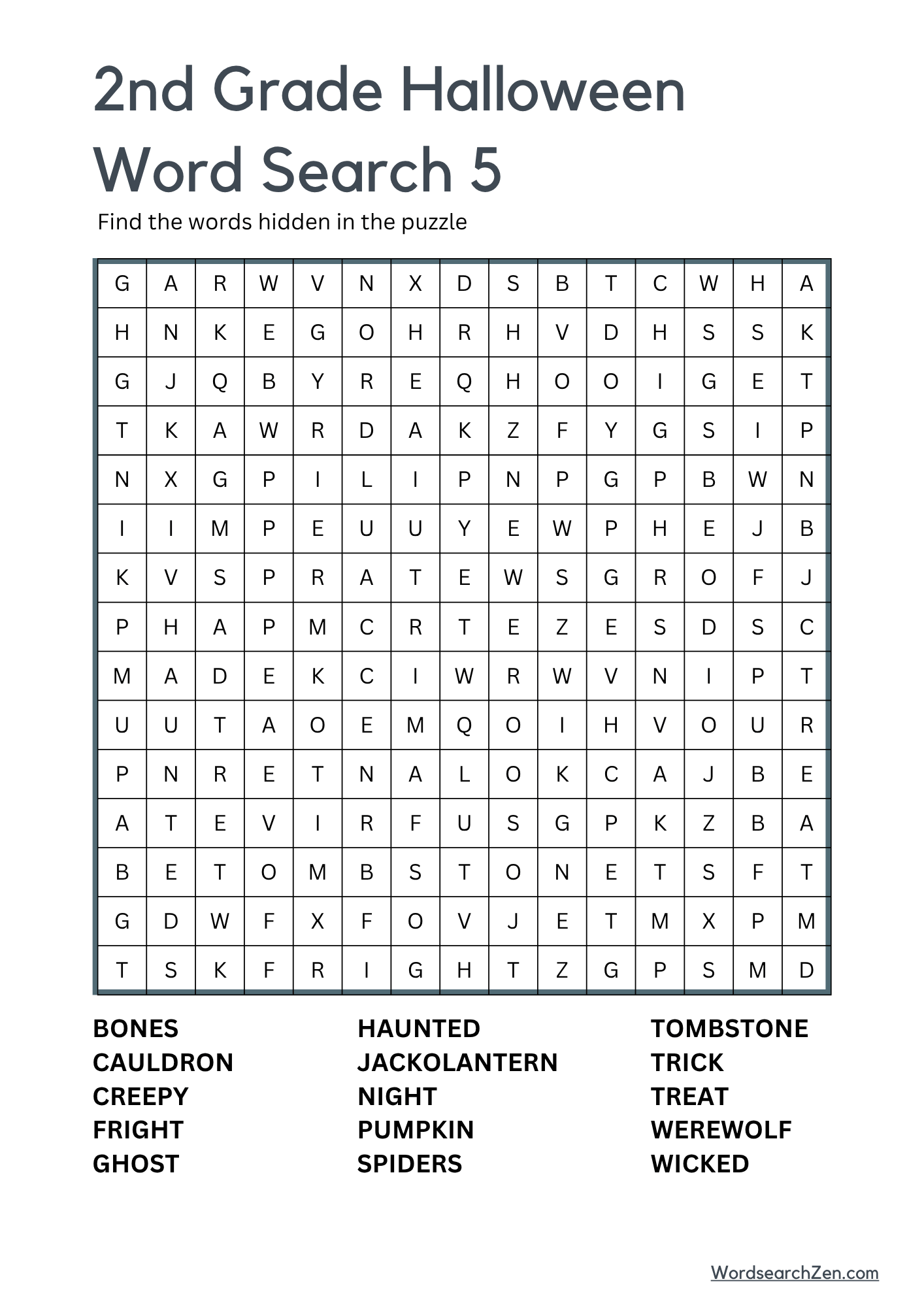 2nd Grade Halloween Word Search 5