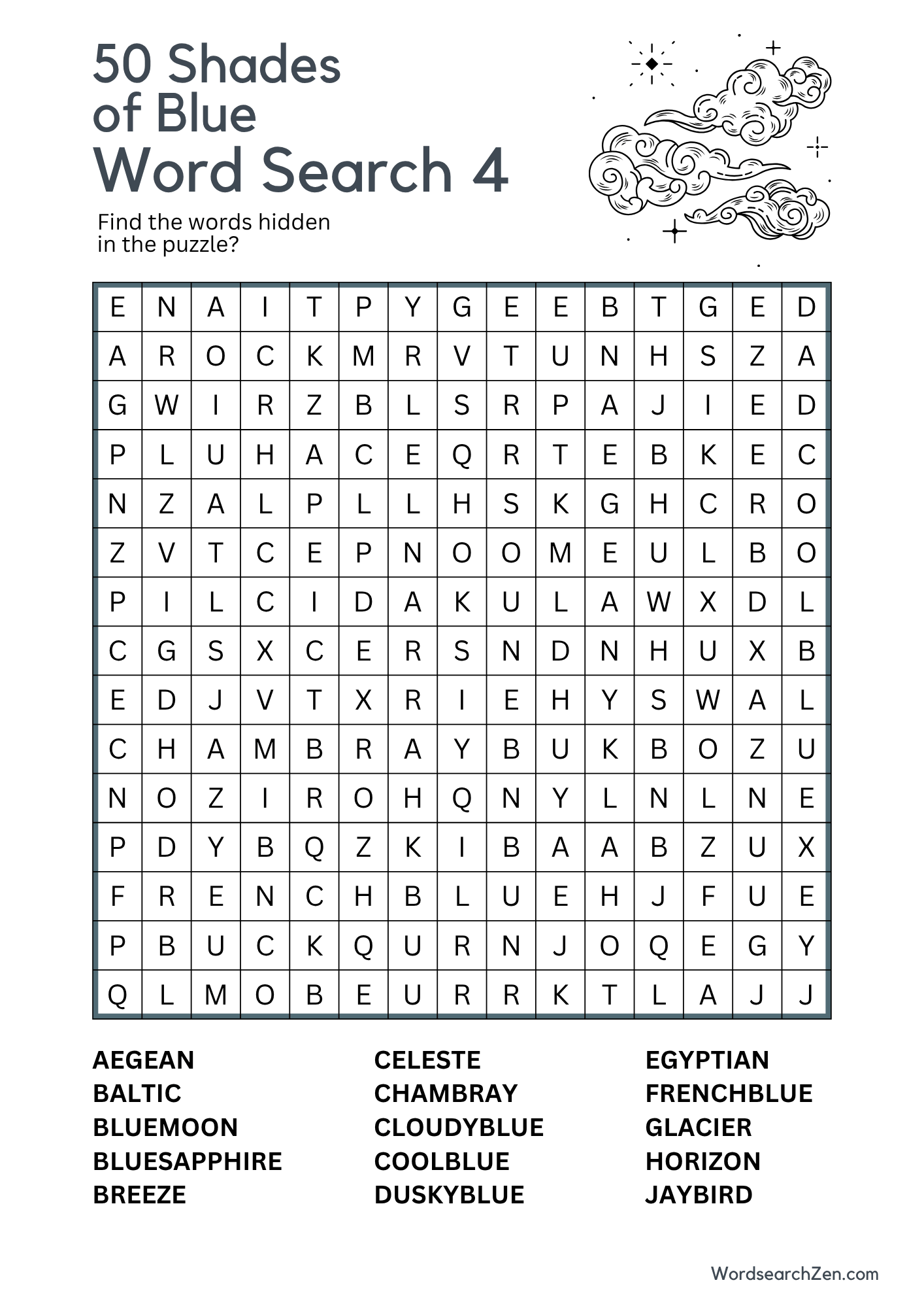 50 Shades of Blue Word Search 4