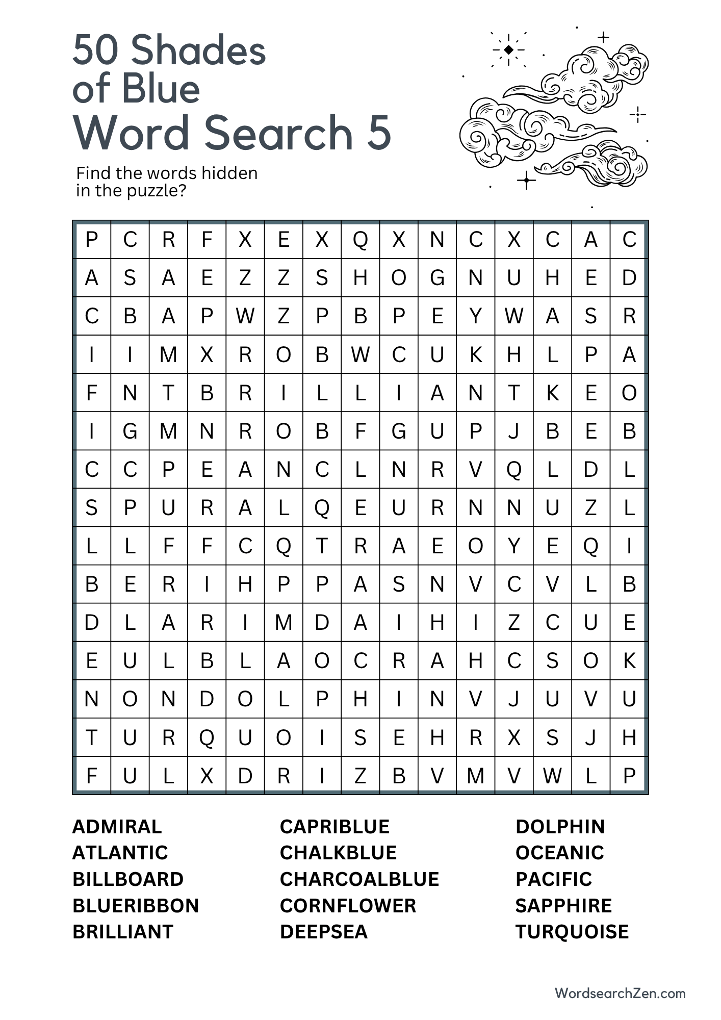 50 Shades of Blue Word Search 5
