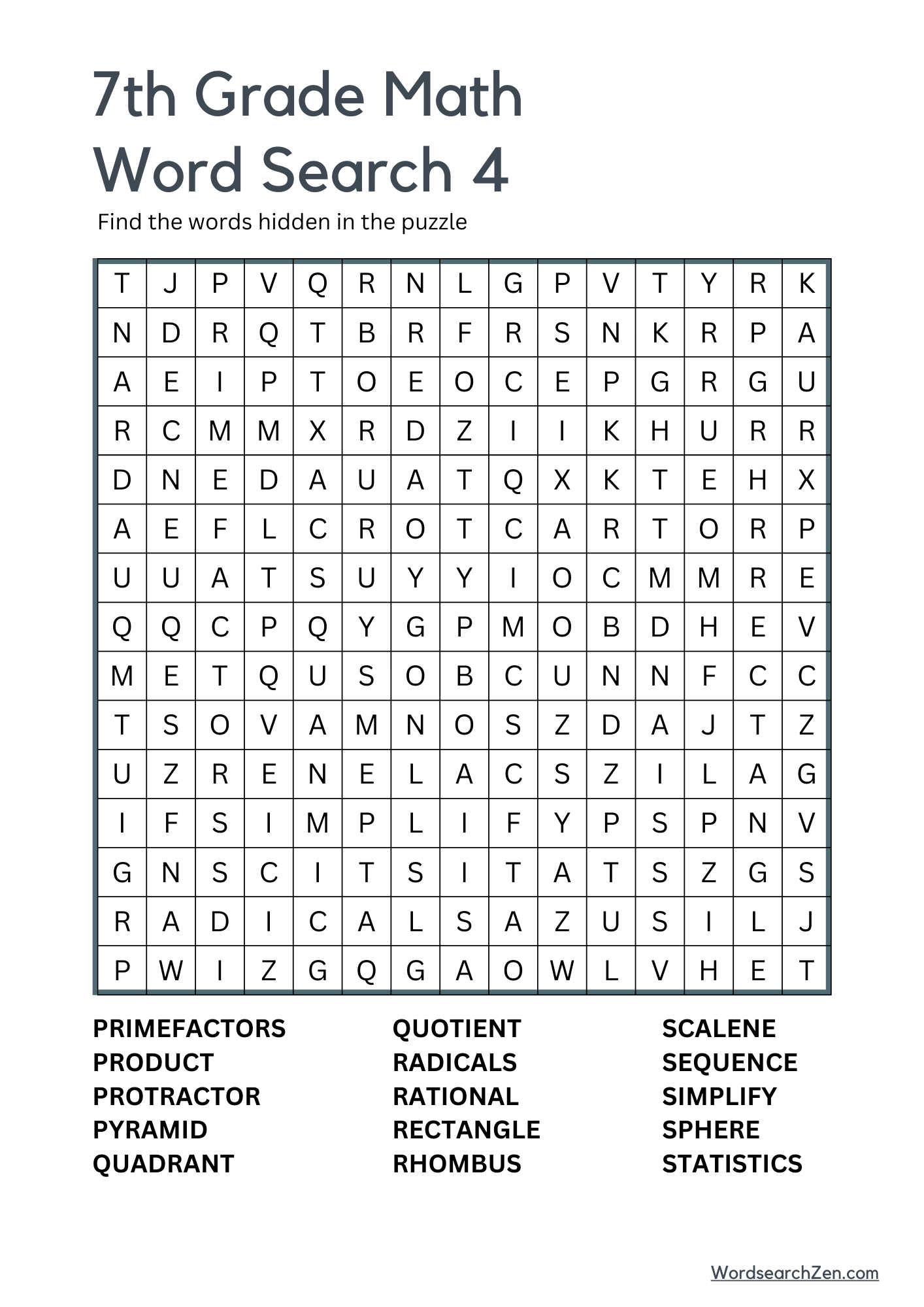 7th Grade Math Word Search 4