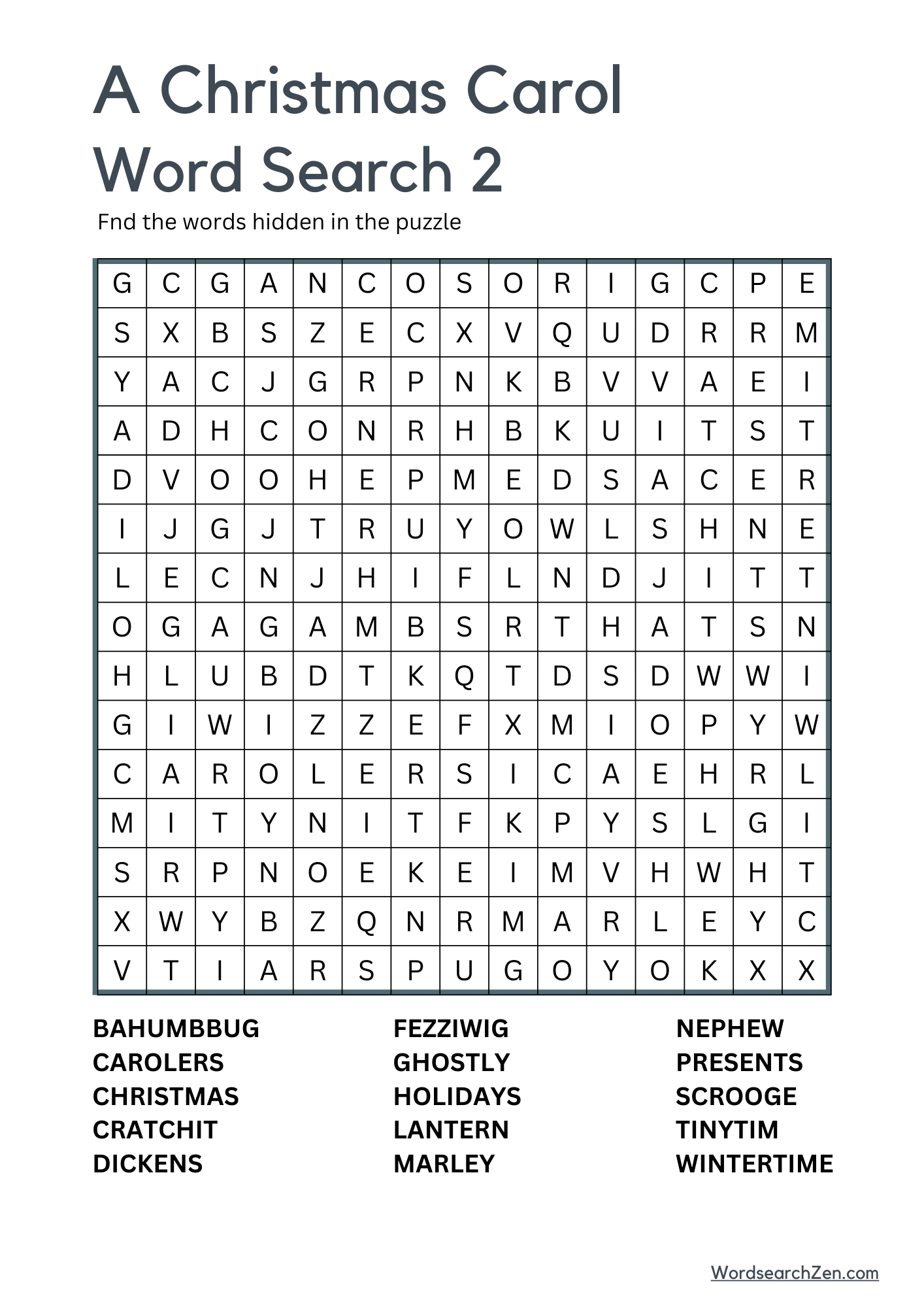 A Christmas Carol Word Search 2