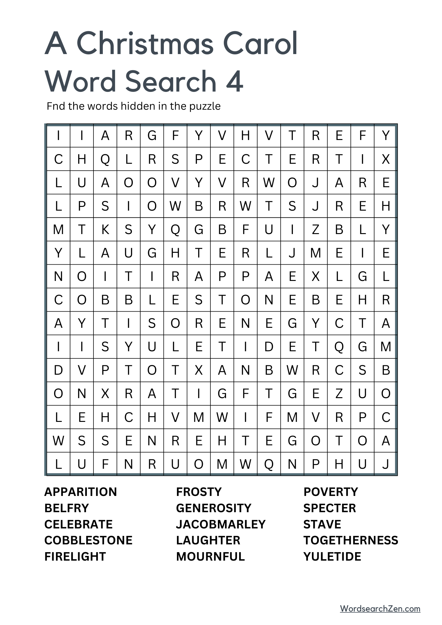 A Christmas Carol Word Search 4