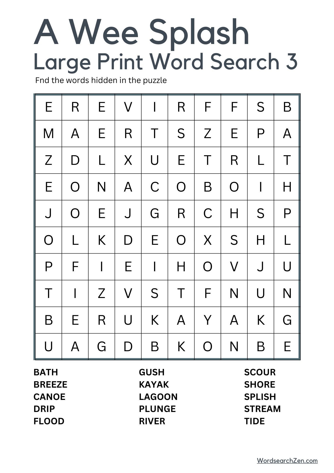 A Wee Splash Large Print Word Search 3