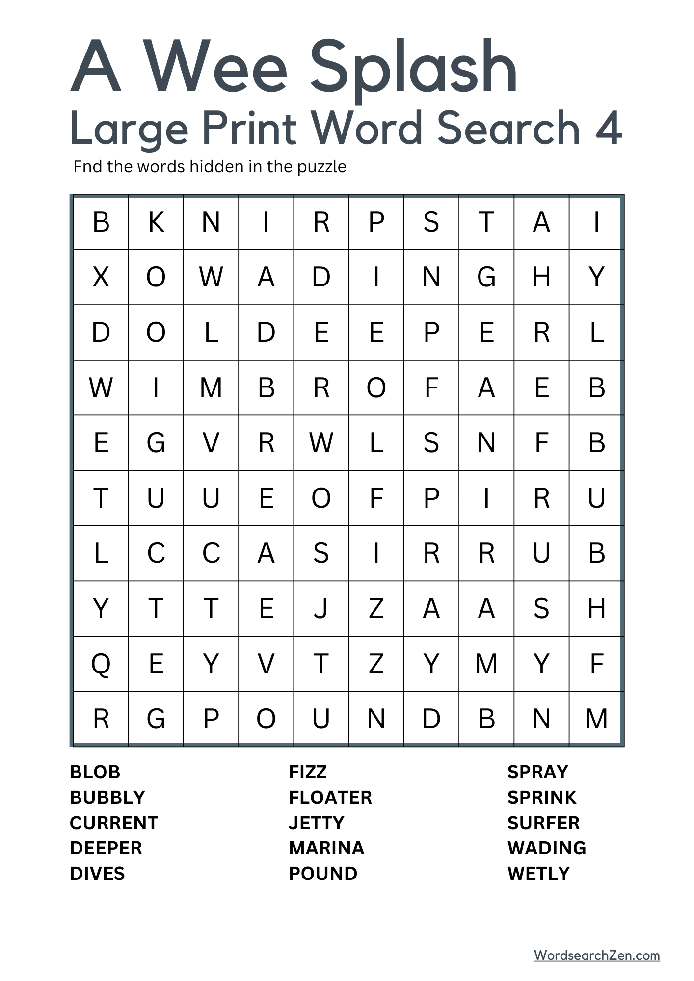 A Wee Splash Large Print Word Search 4