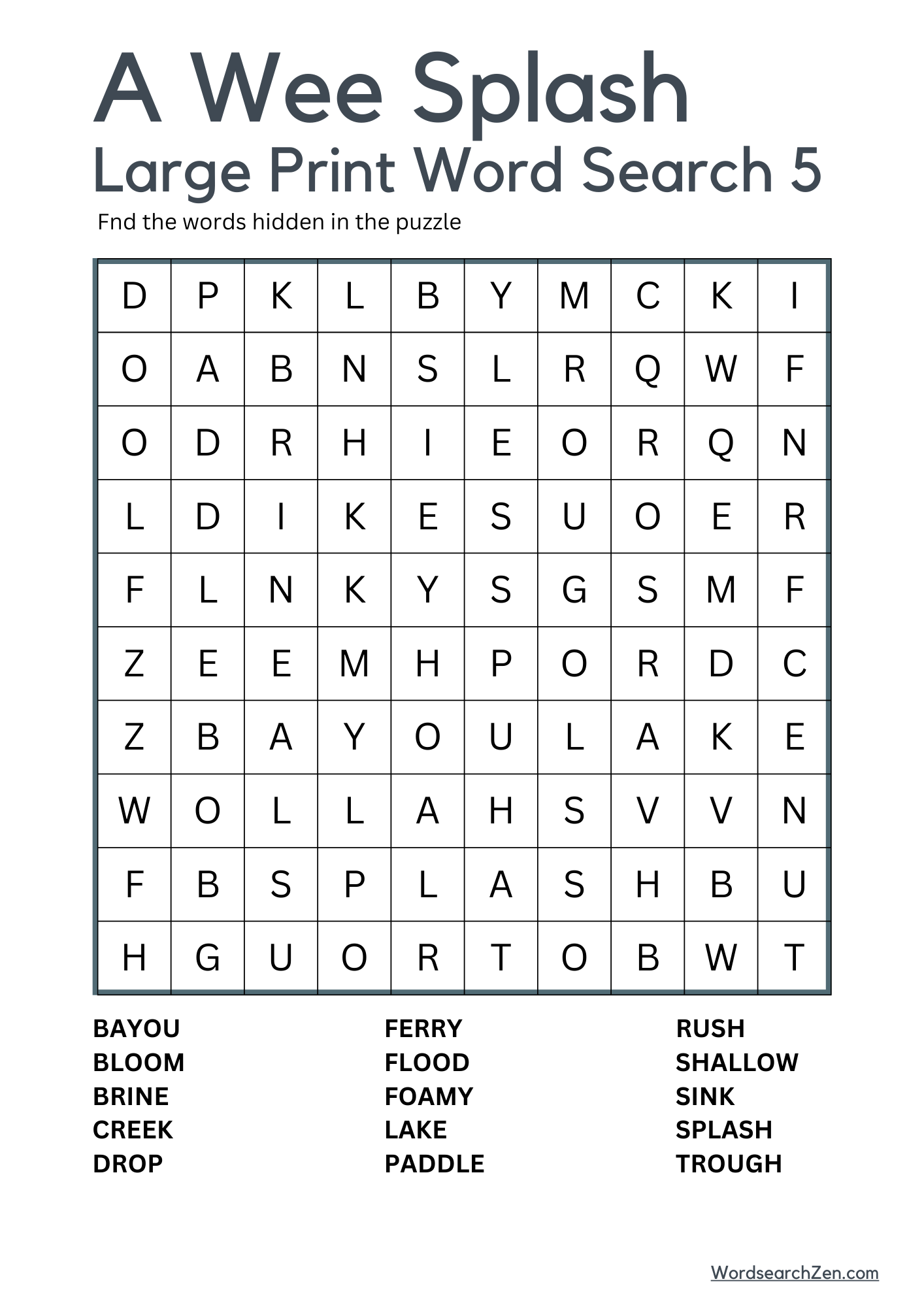 A Wee Splash Large Print Word Search 5