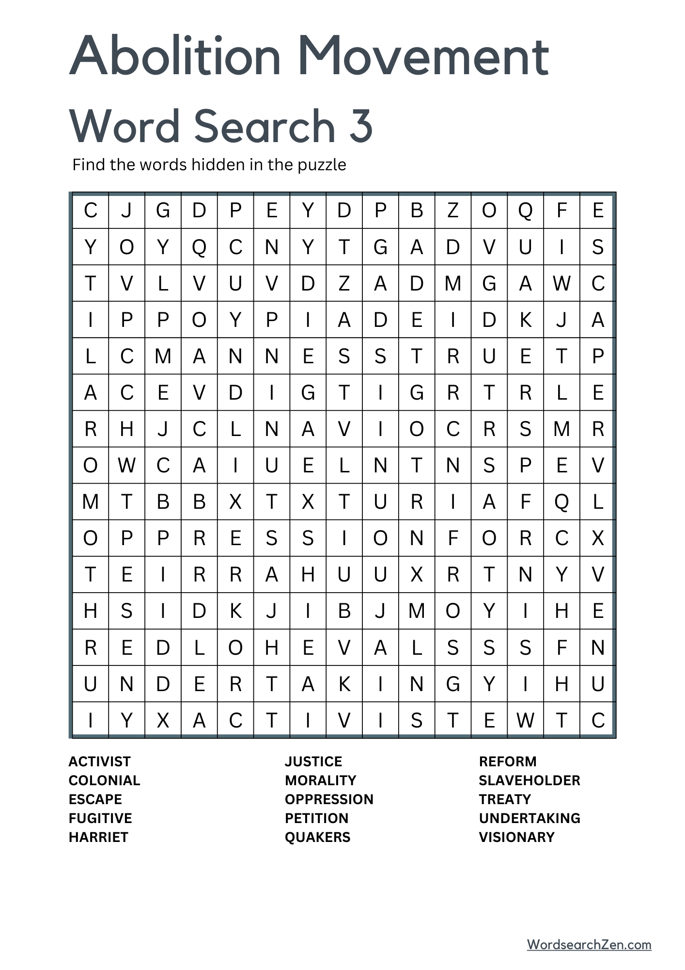 Abolition Movement Word Search 3