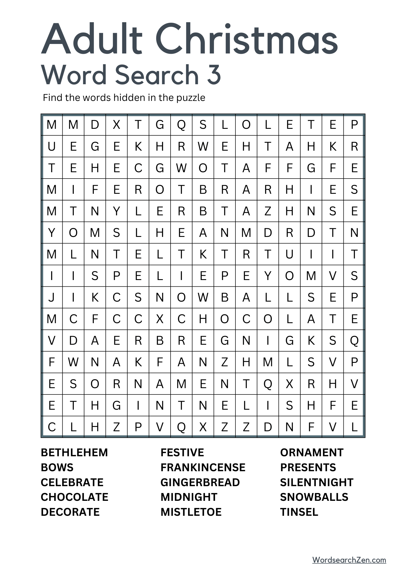 Adult Christmas Word Search 3 Adult Christmas Word Search 3