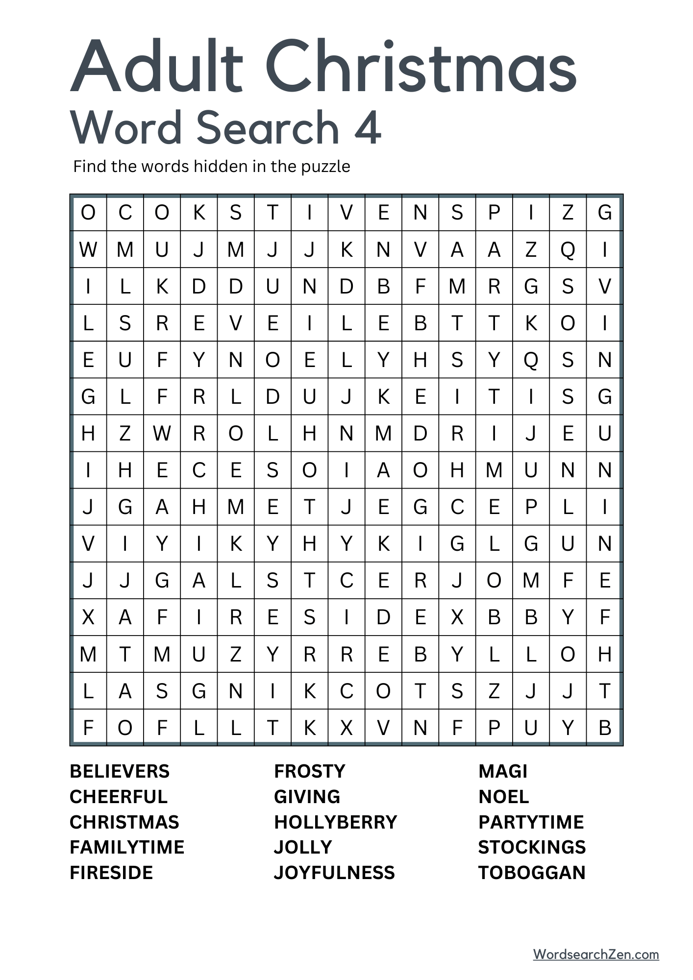 Adult Christmas Word Search 4 Adult Christmas Word Search 4