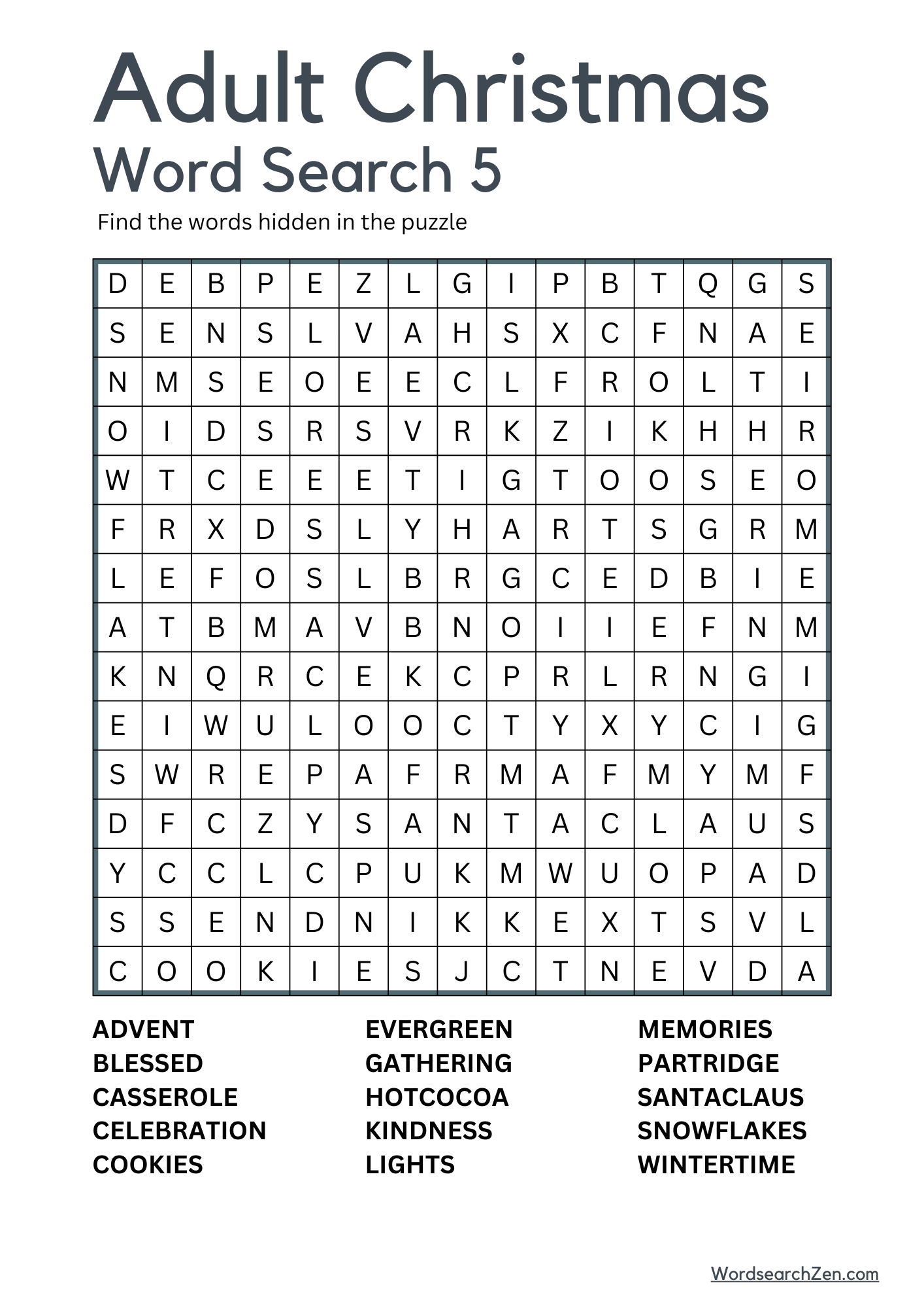 Adult Christmas Word Search 5 Adult Christmas Word Search 5