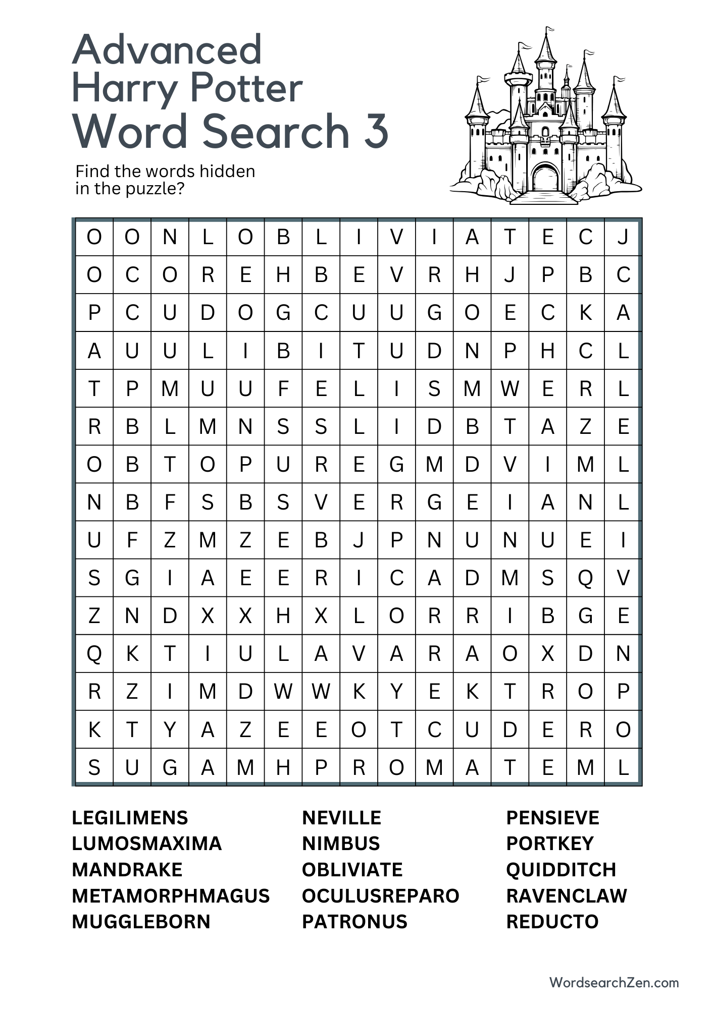 Advanced Harry Potter Word Search 3