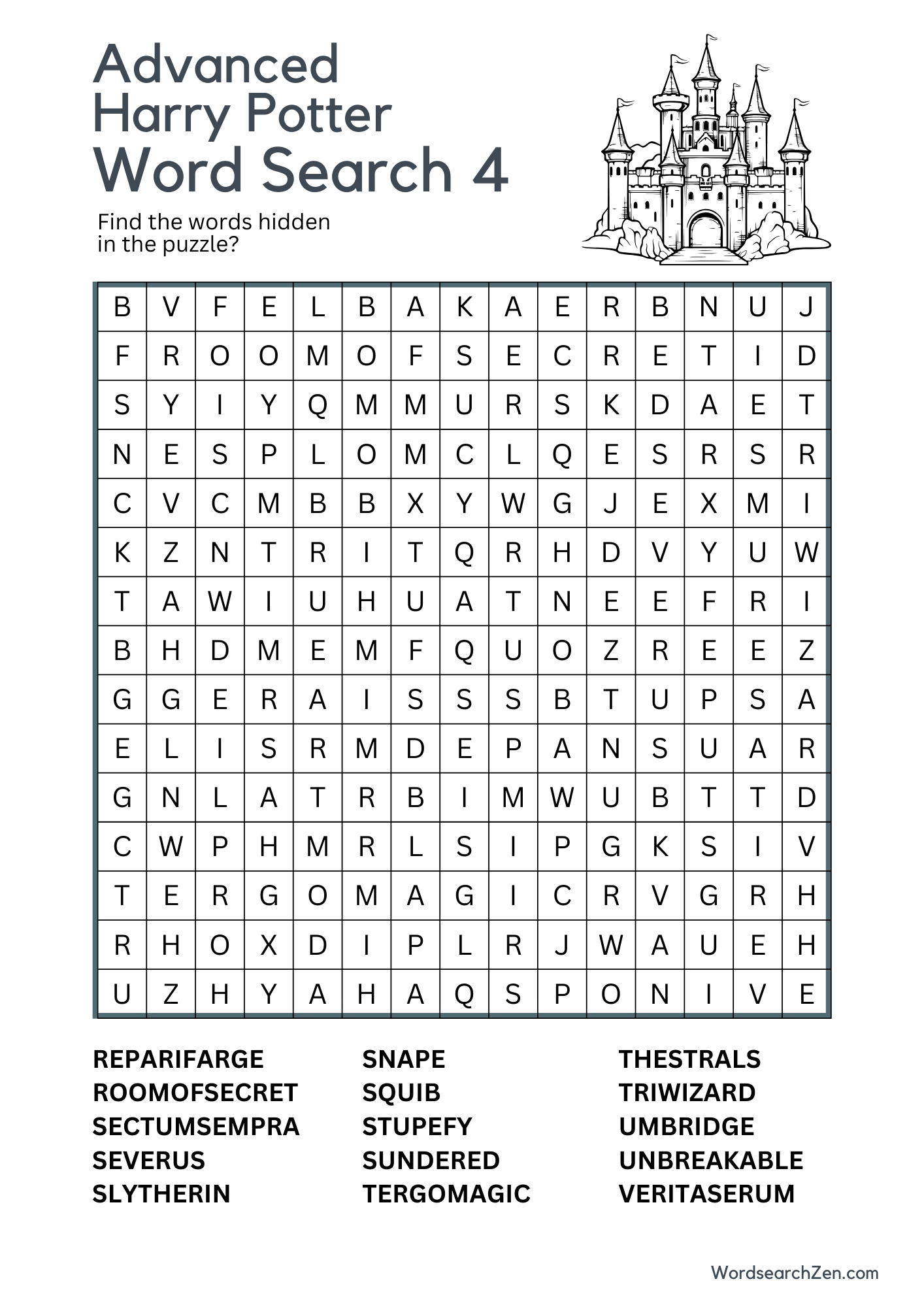Advanced Harry Potter Word Search 4