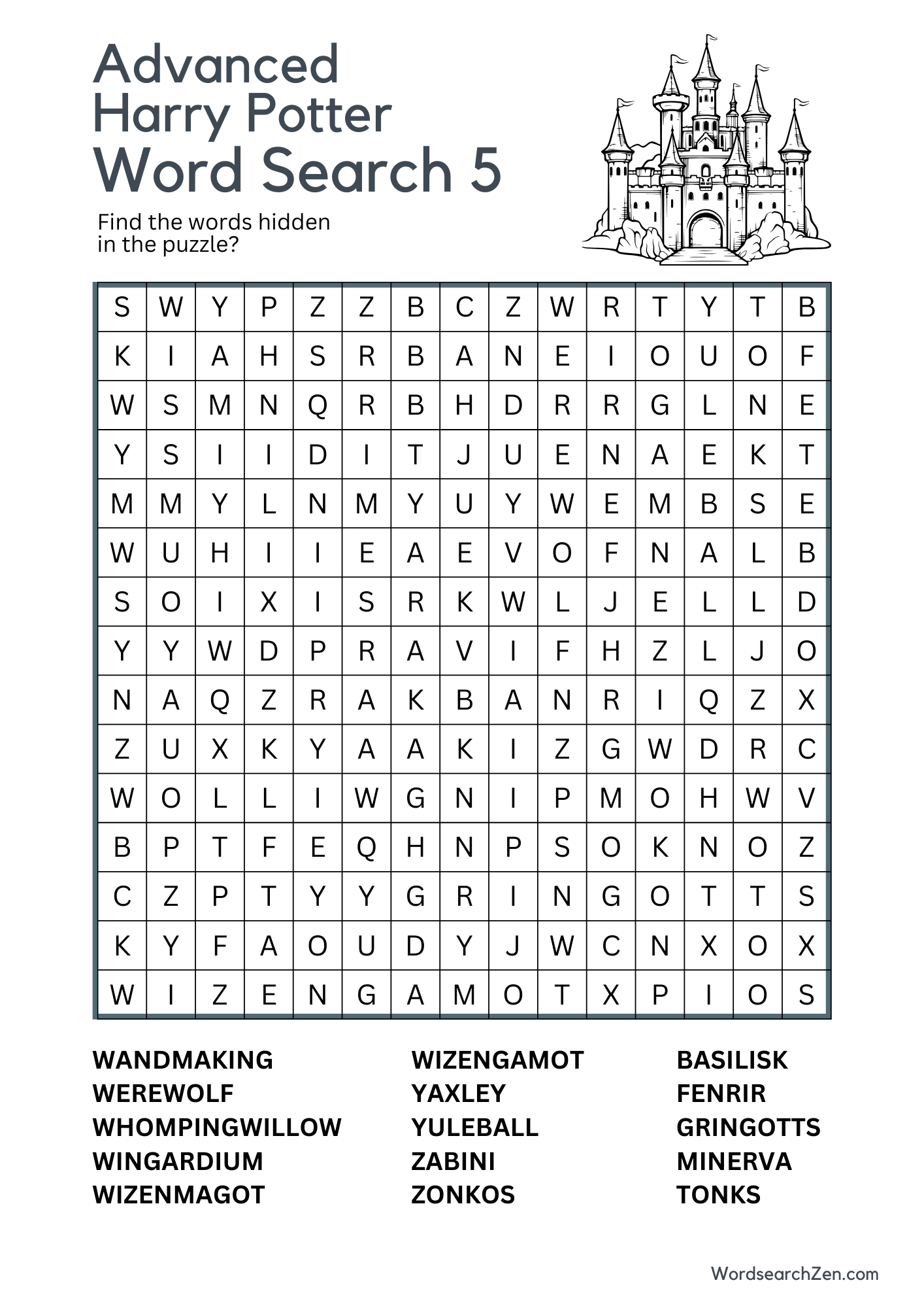 Advanced Harry Potter Word Search 5