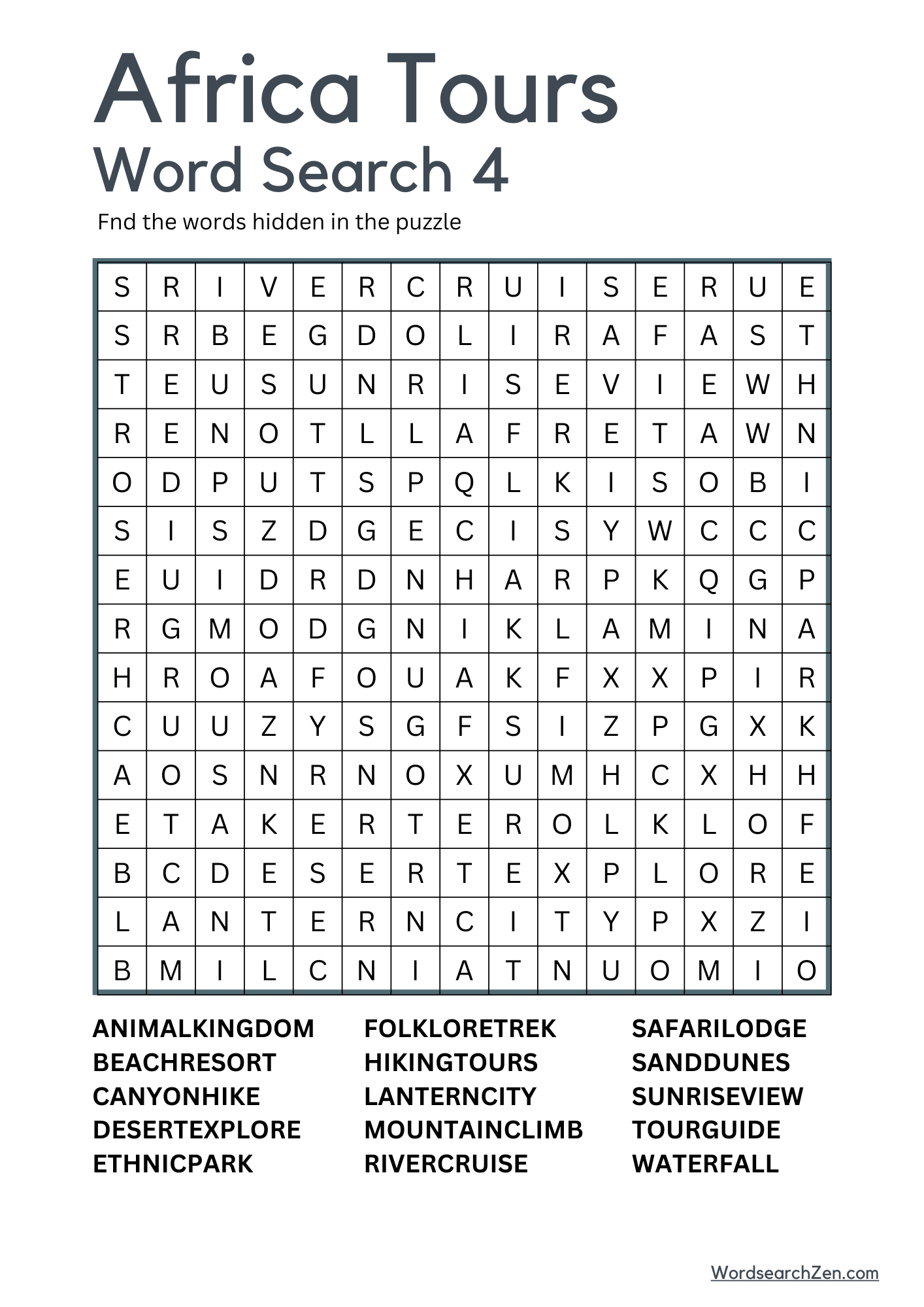 Africa Tours Word Search 4