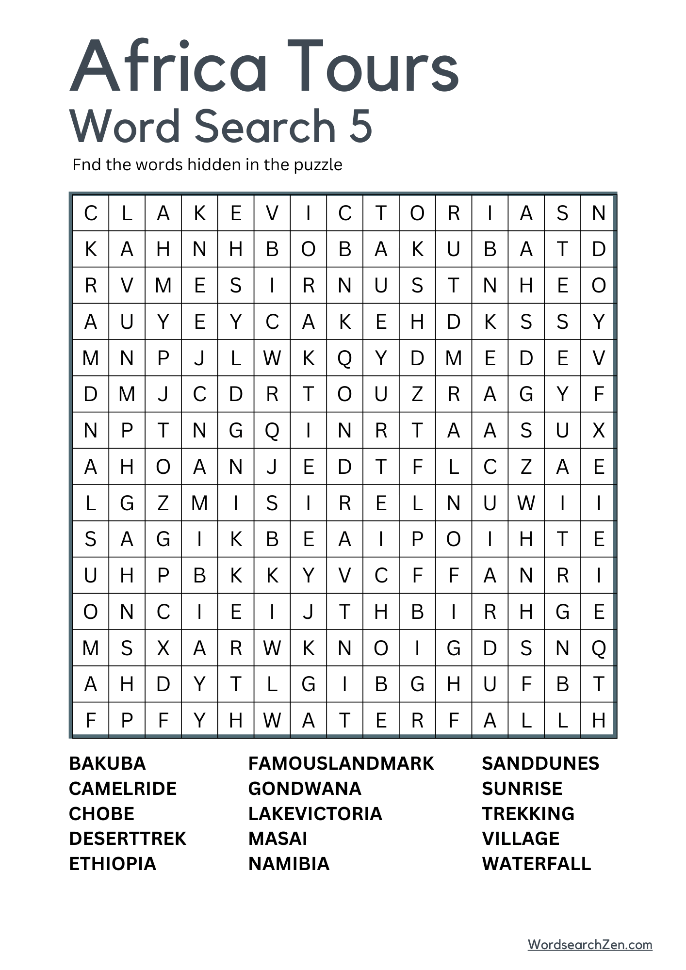 Africa Tours Word Search 5