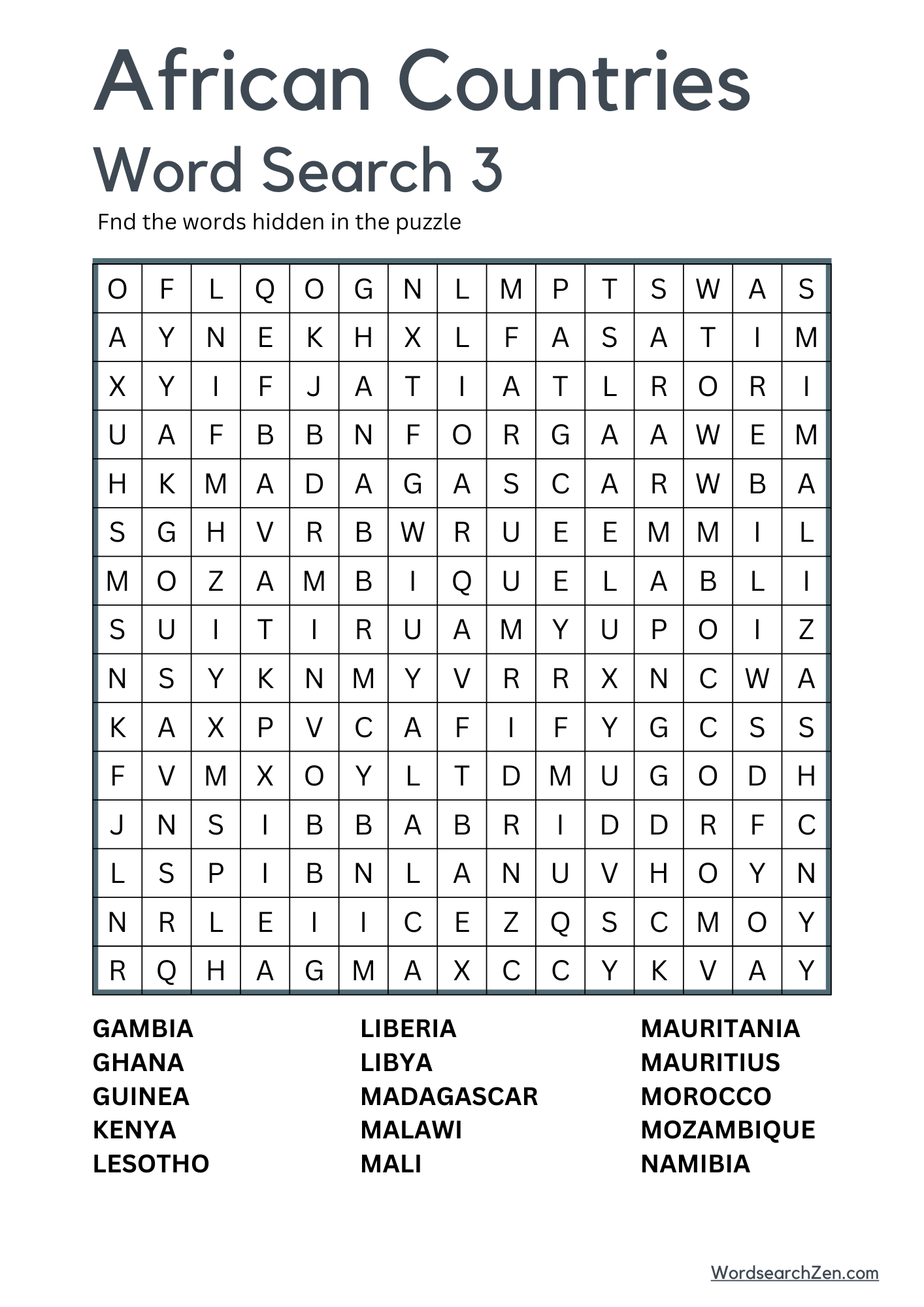African Countries Word Search 3