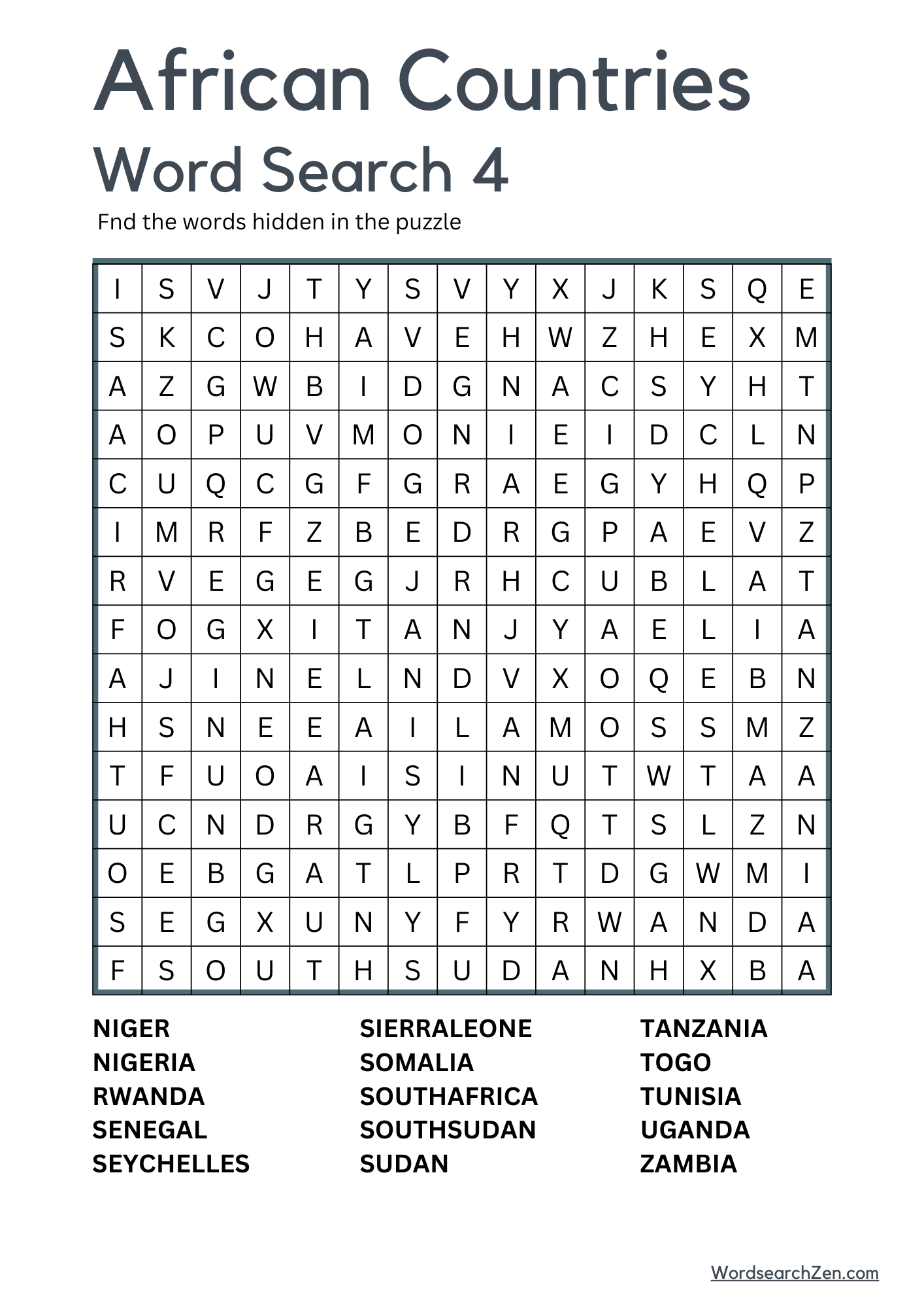 African Countries Word Search 4