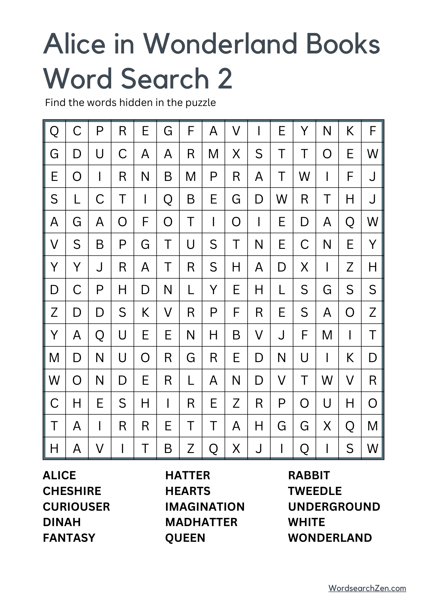 Alice in Wonderland Books Word Search 2