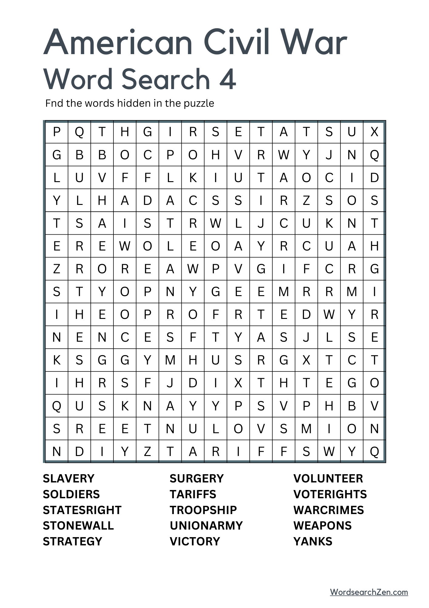 American Civil War Word Search 4