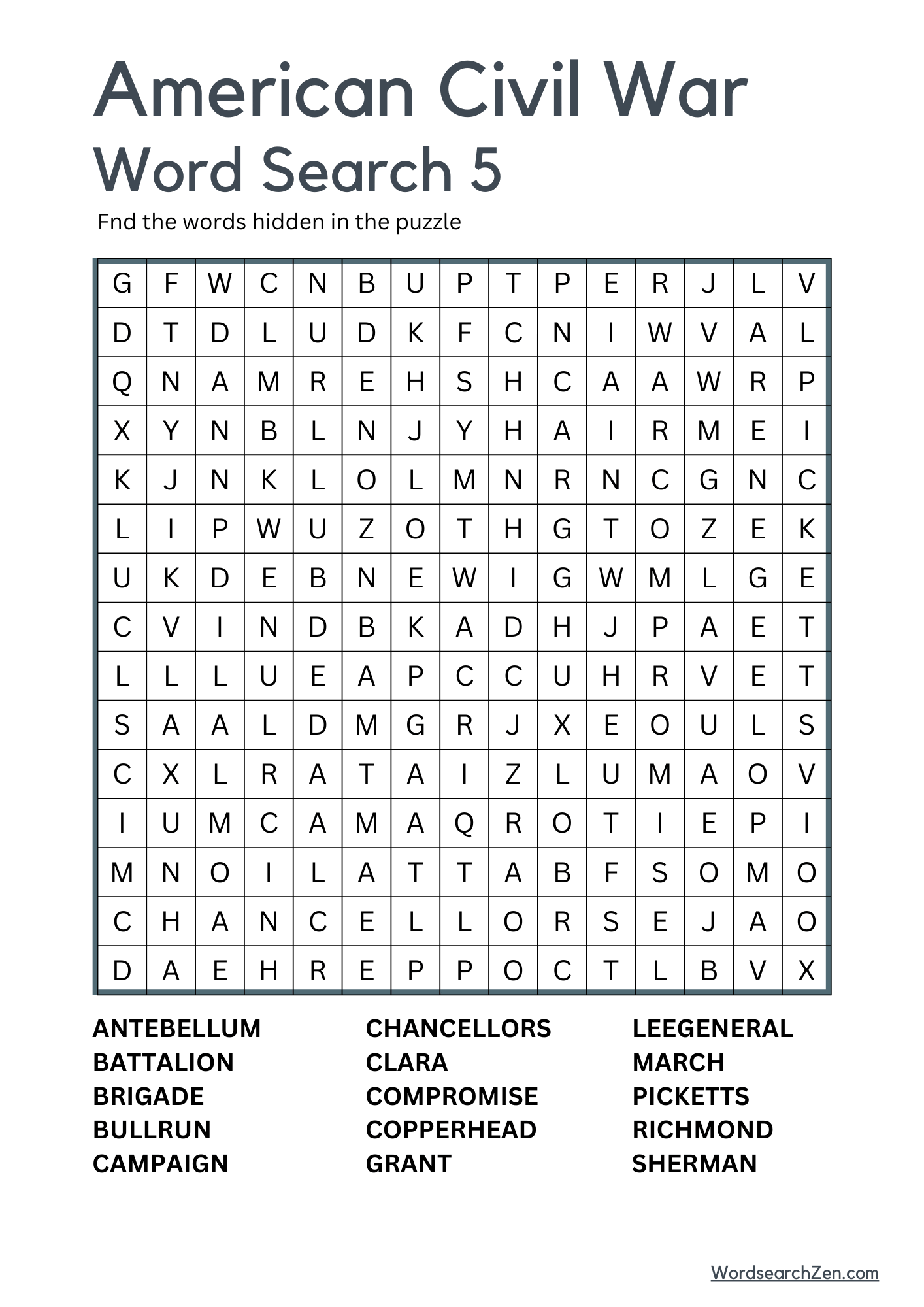 American Civil War Word Search 5