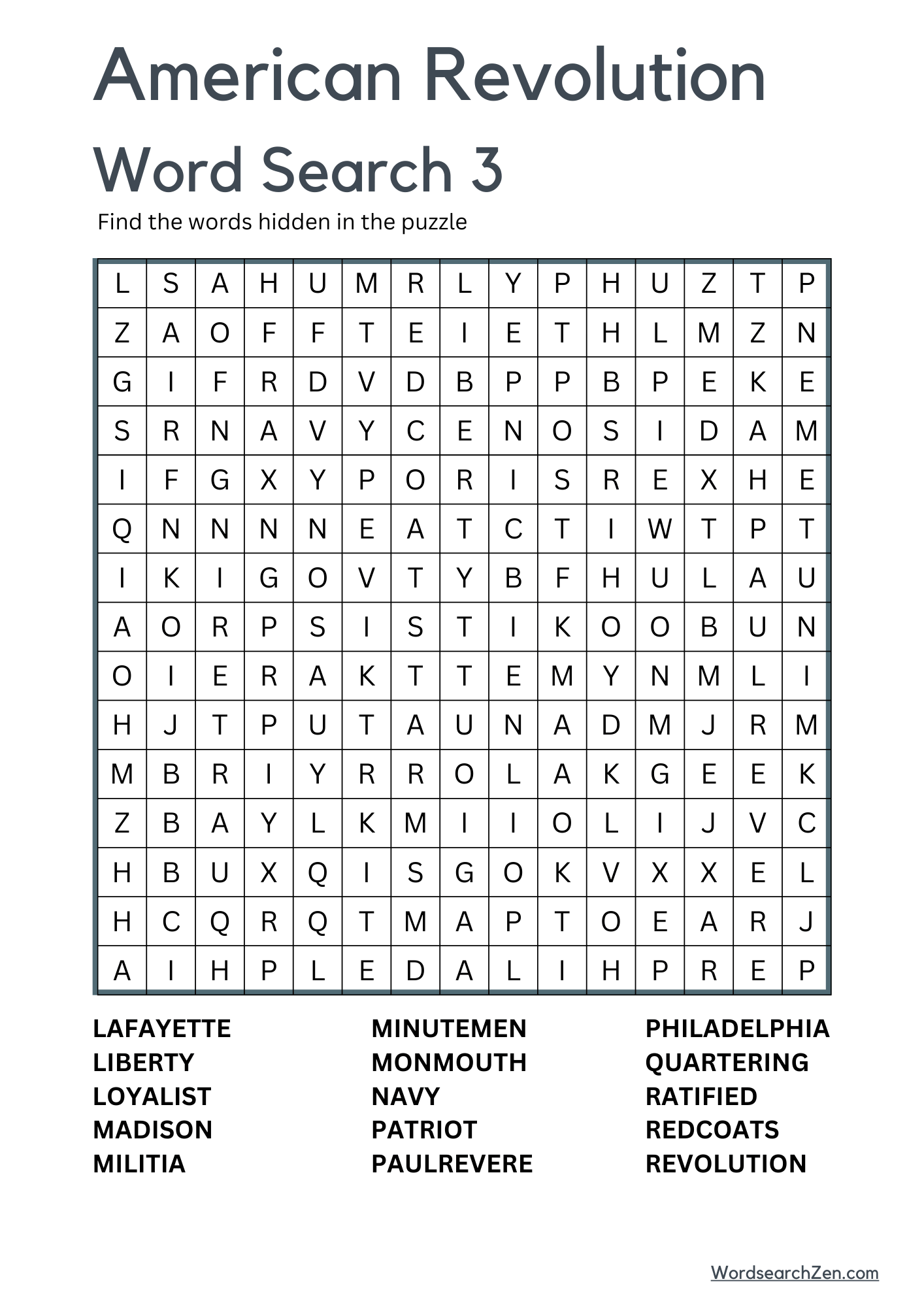 American Revolution Word Search 3 -3