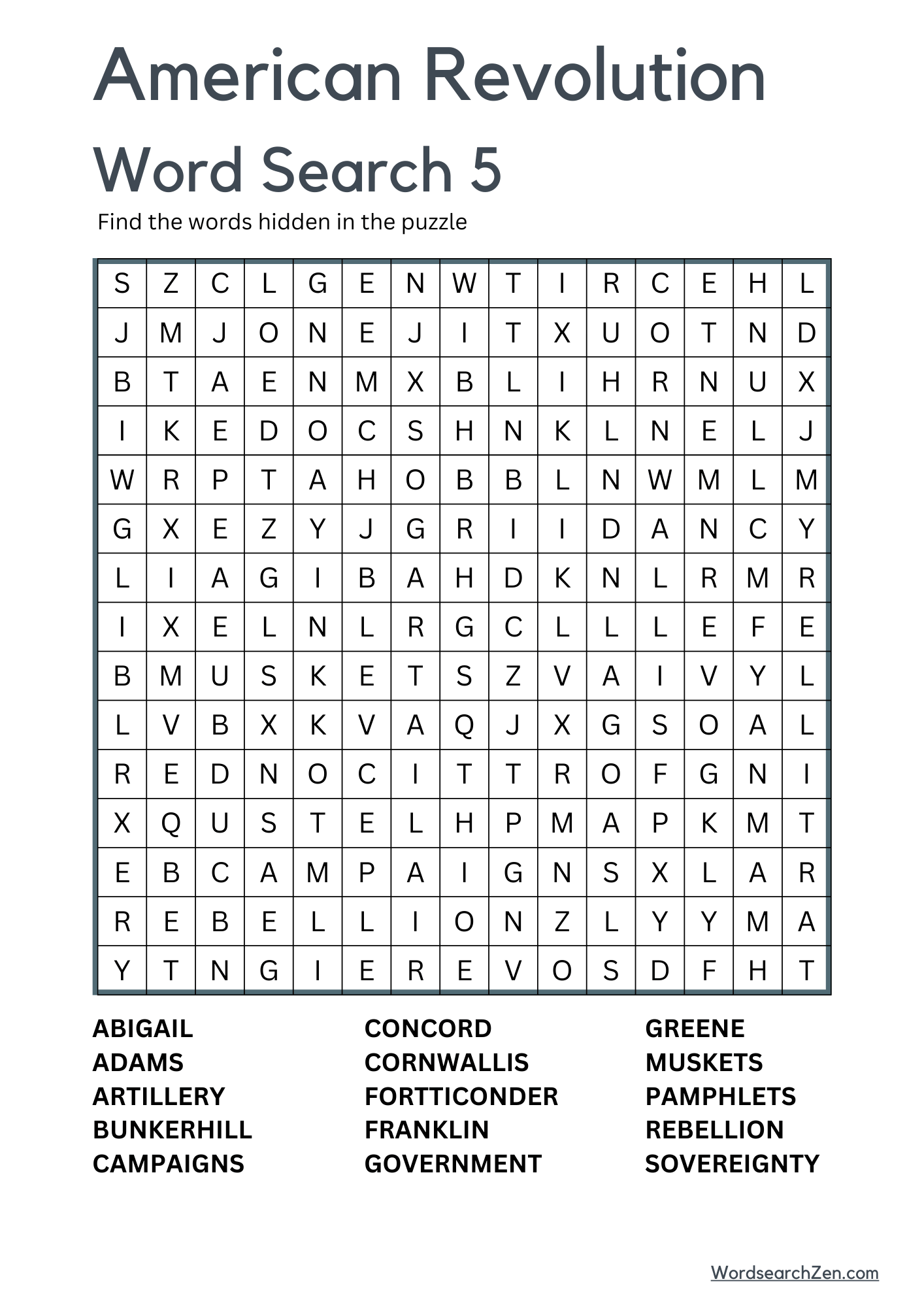 American Revolution Word Search 3 -5