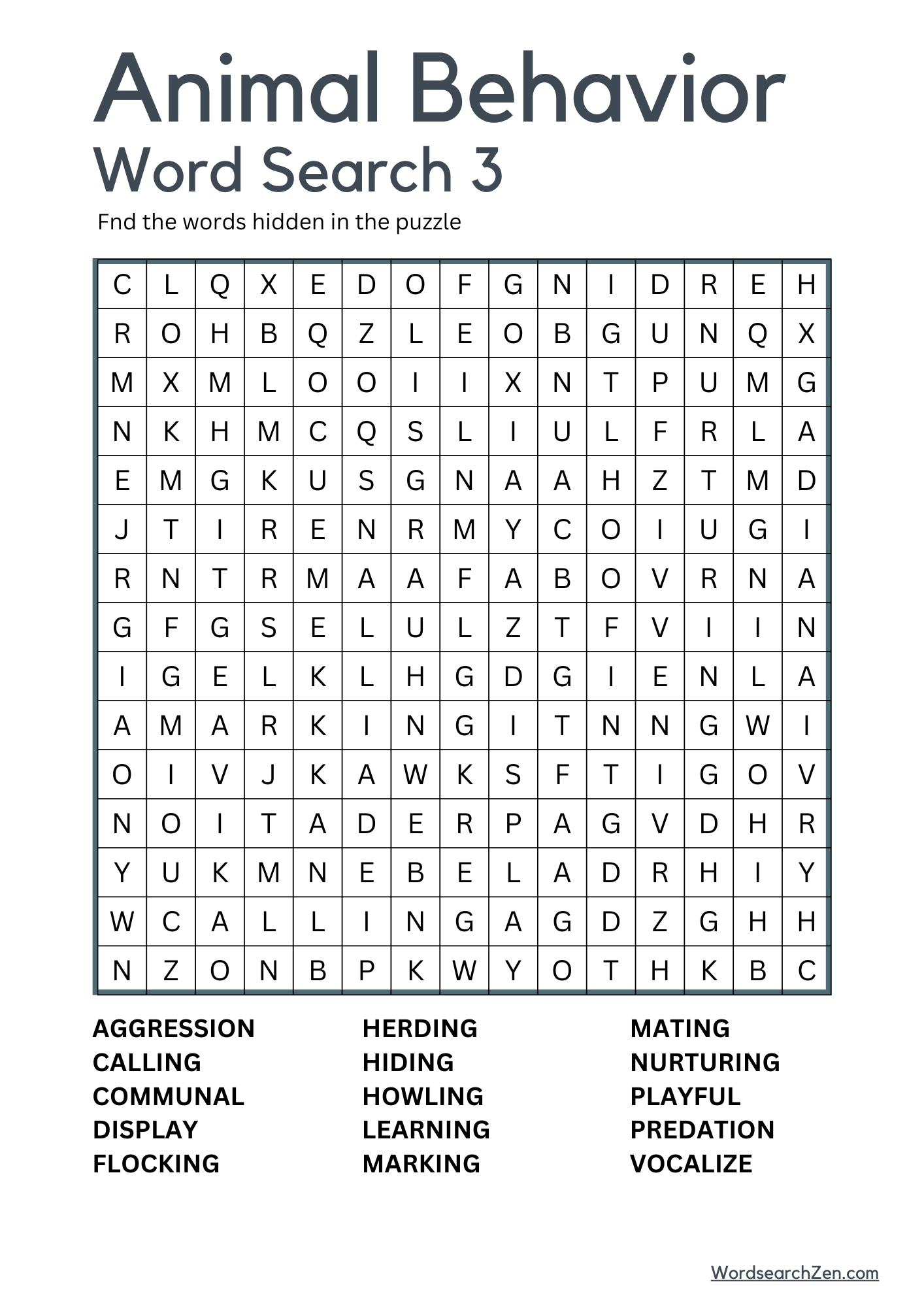 Animal Behavior Word Search 3