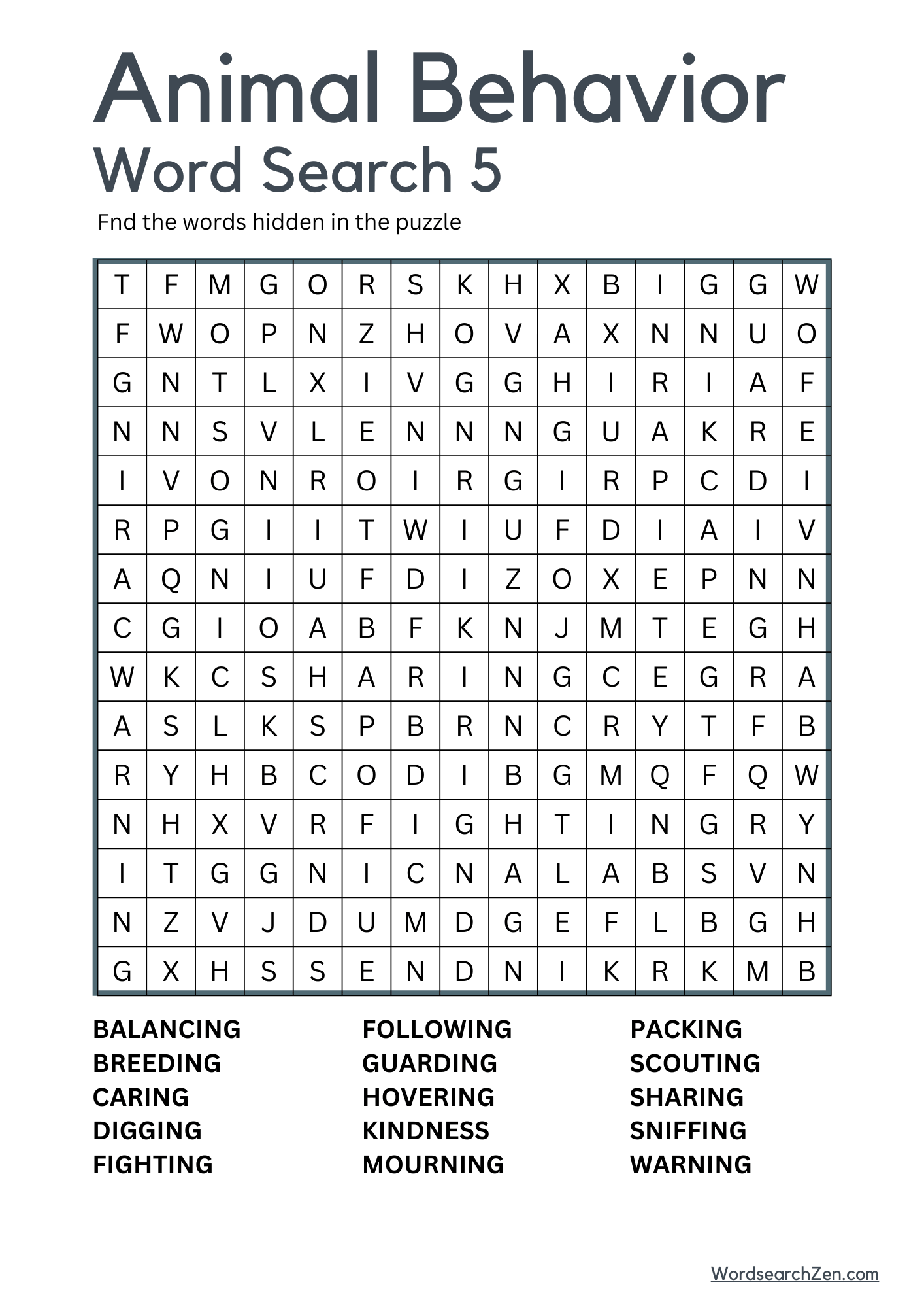Animal Behavior Word Search 5