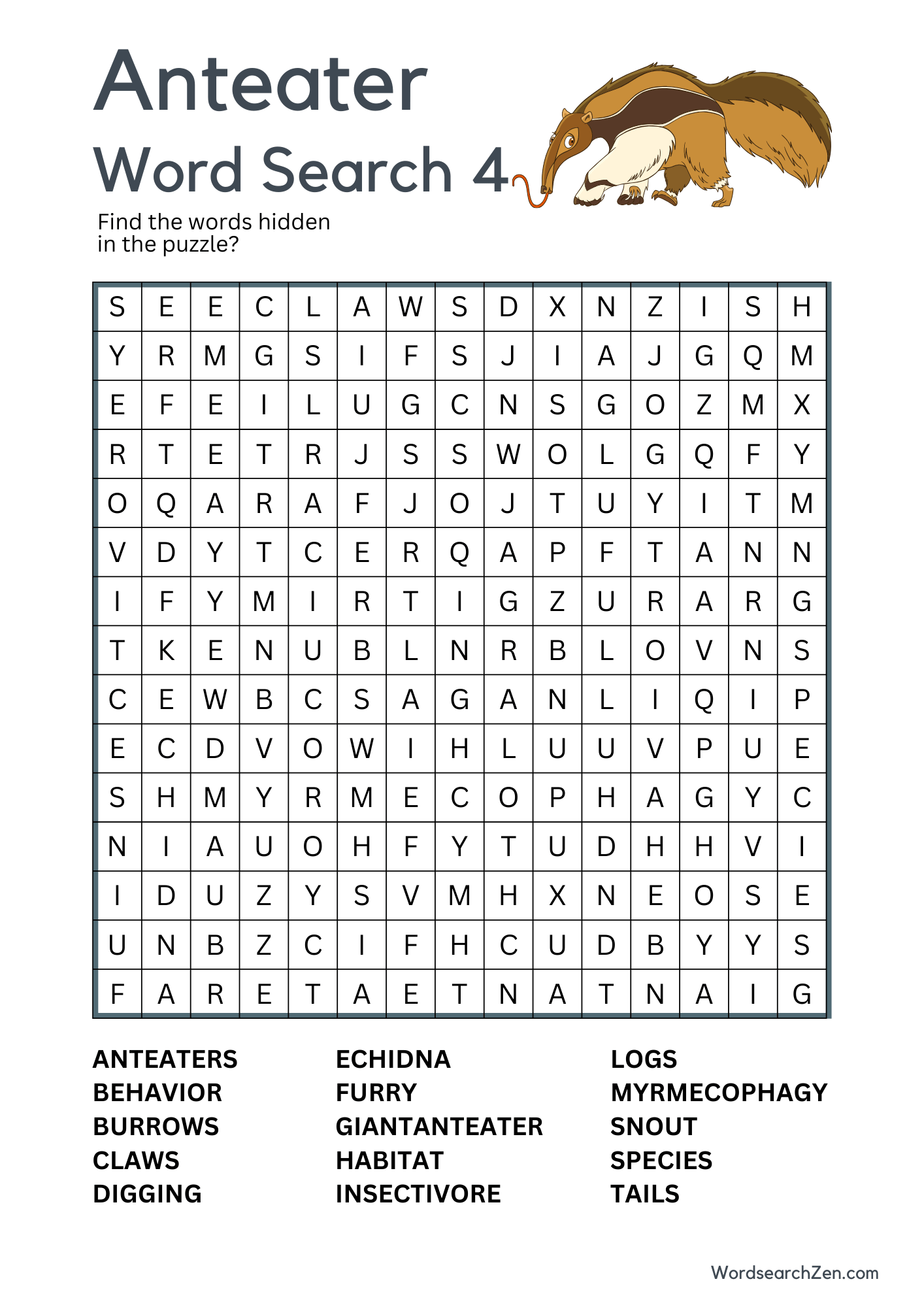 Anteater Word Search 4
