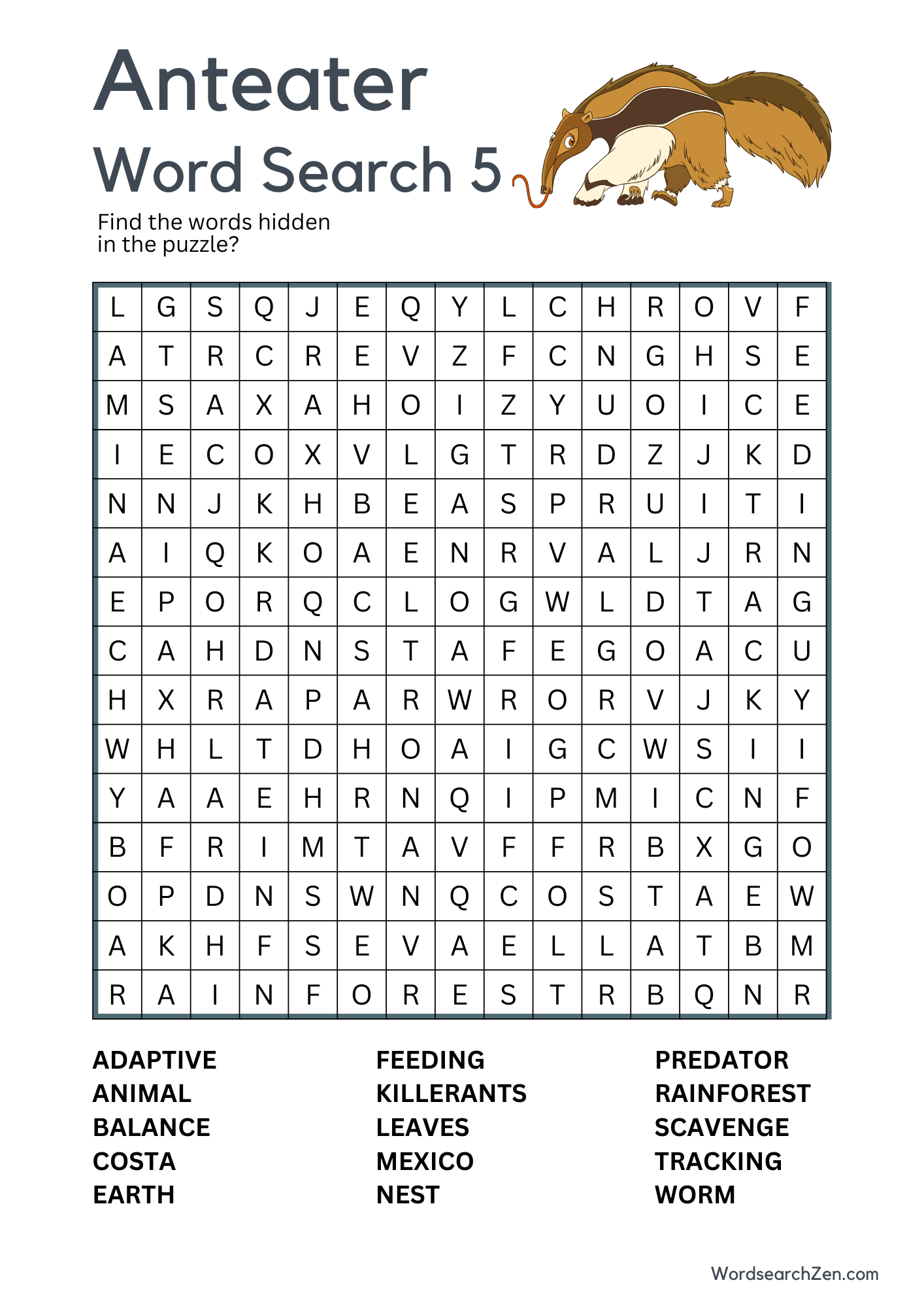 Anteater Word Search 5