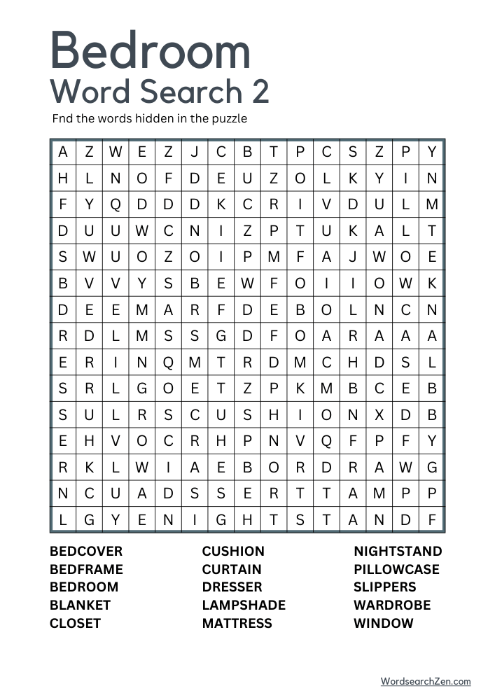 Bedroom Word Search 2