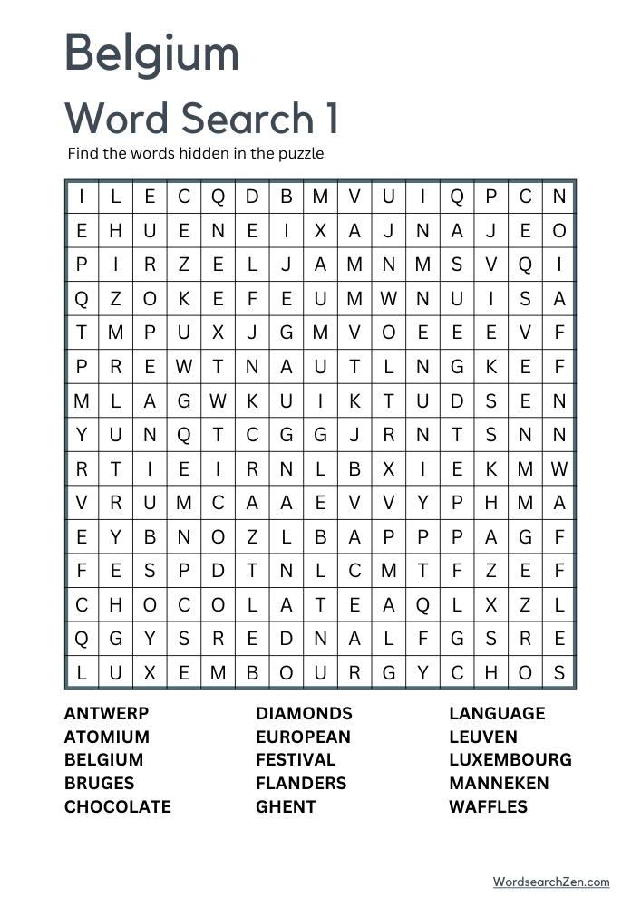 Belgium Word Search 1
