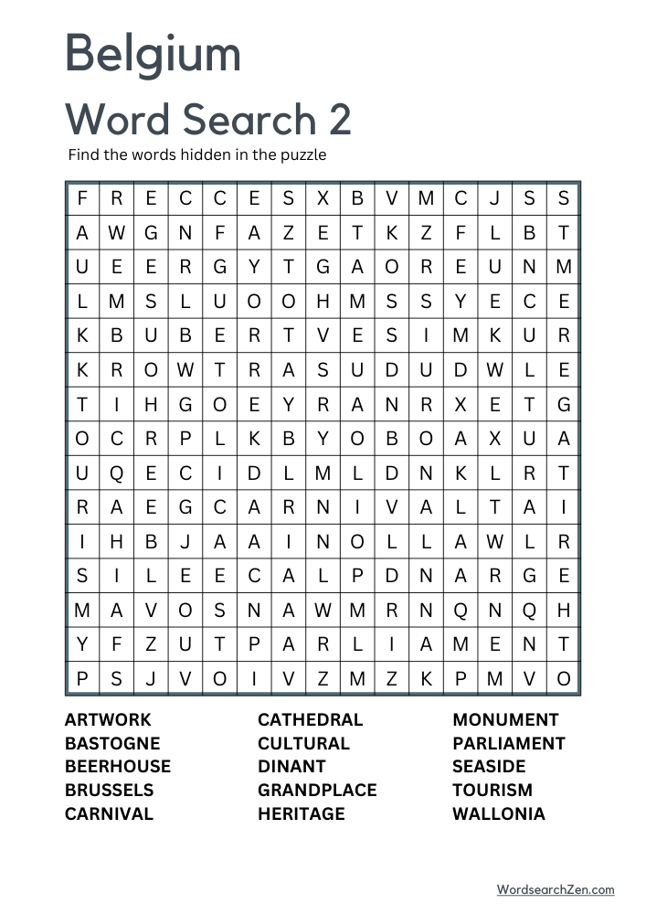 Belgium Word Search 2
