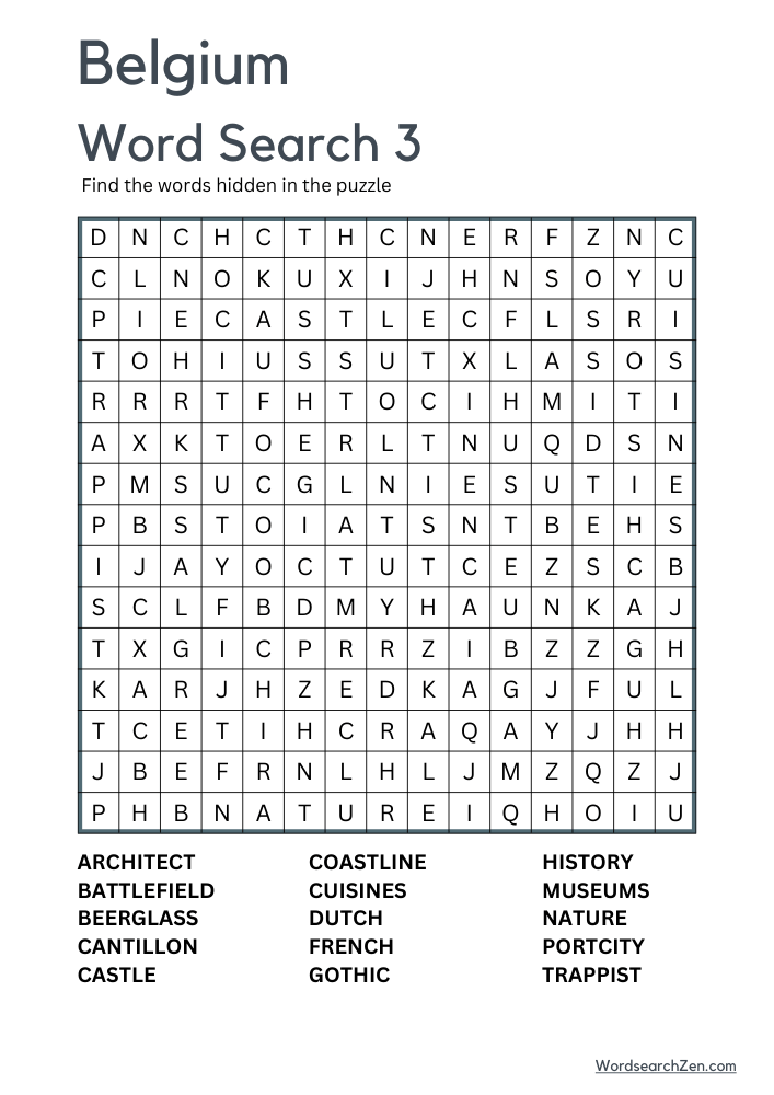 Belgium Word Search 3