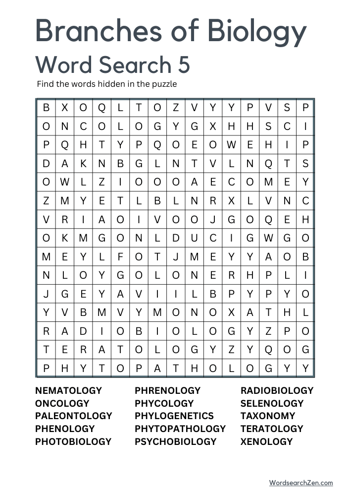 Branches of Biology Word Search 5