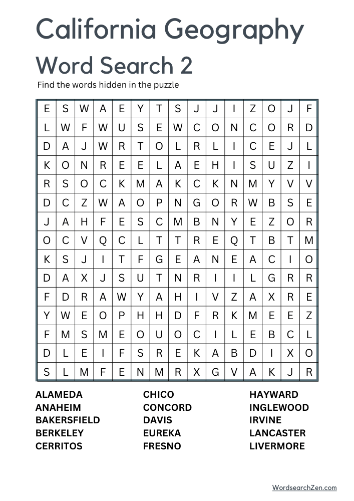 California Geography Word Search 2