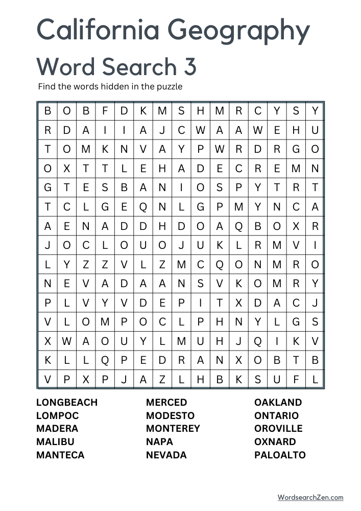 California Geography Word Search 3