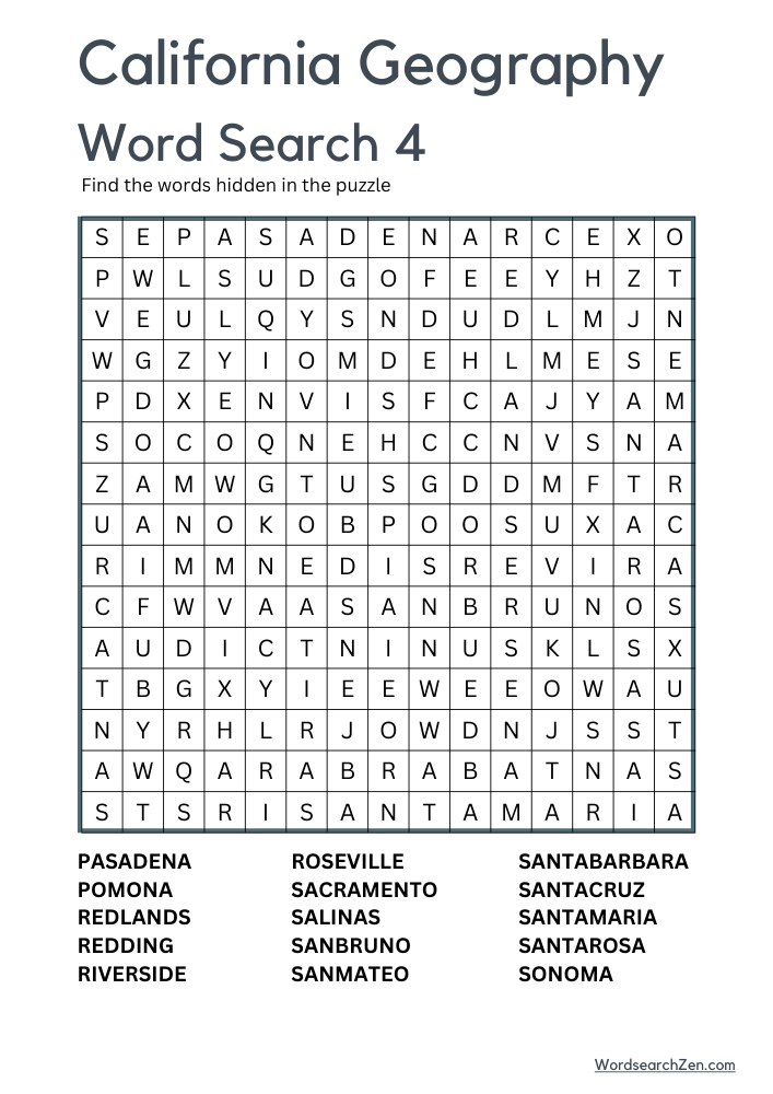 California Geography Word Search 4