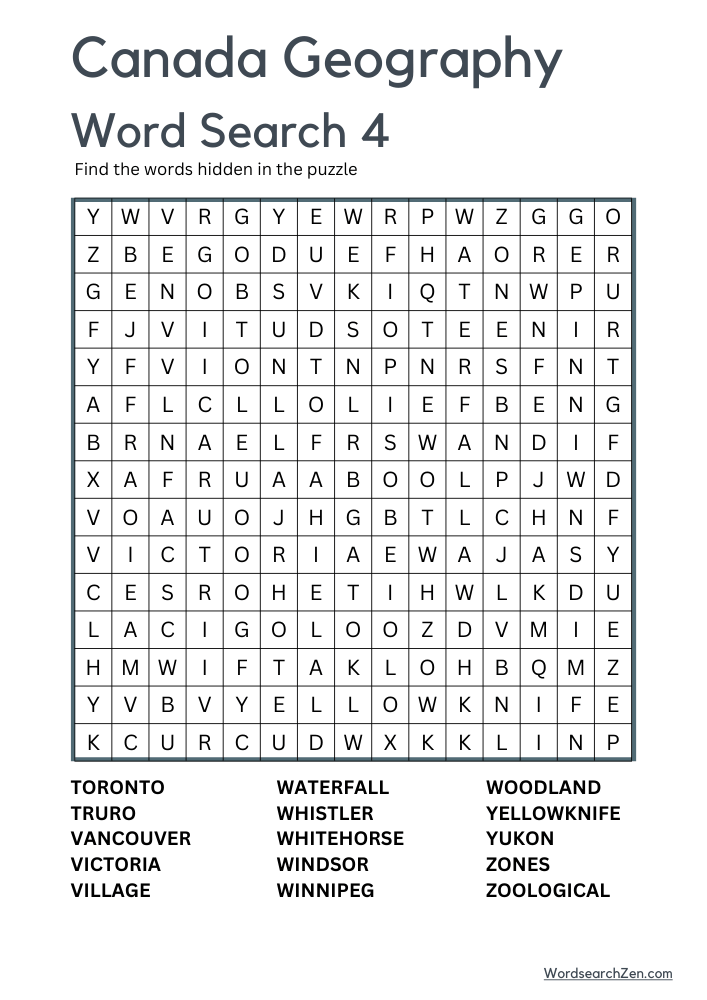 Canada Geography Word Search 4