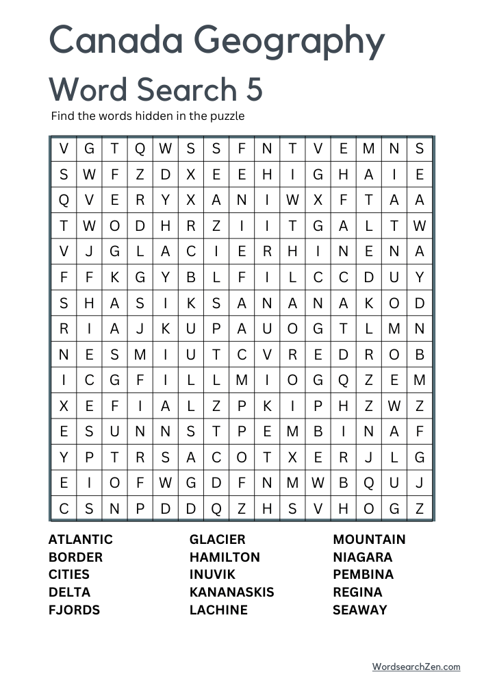 Canada Geography Word Search 5