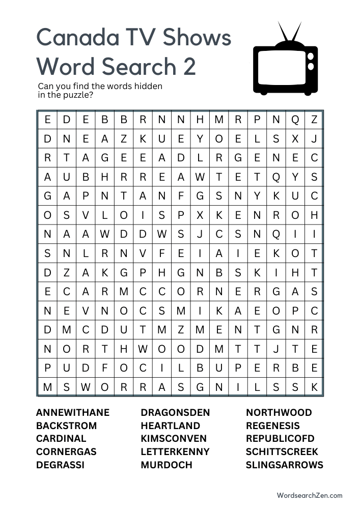 canada-tv-shows-word-search-2 Canada TV Shows Word Search 2