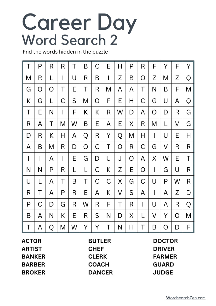 Career Day Word Search 2