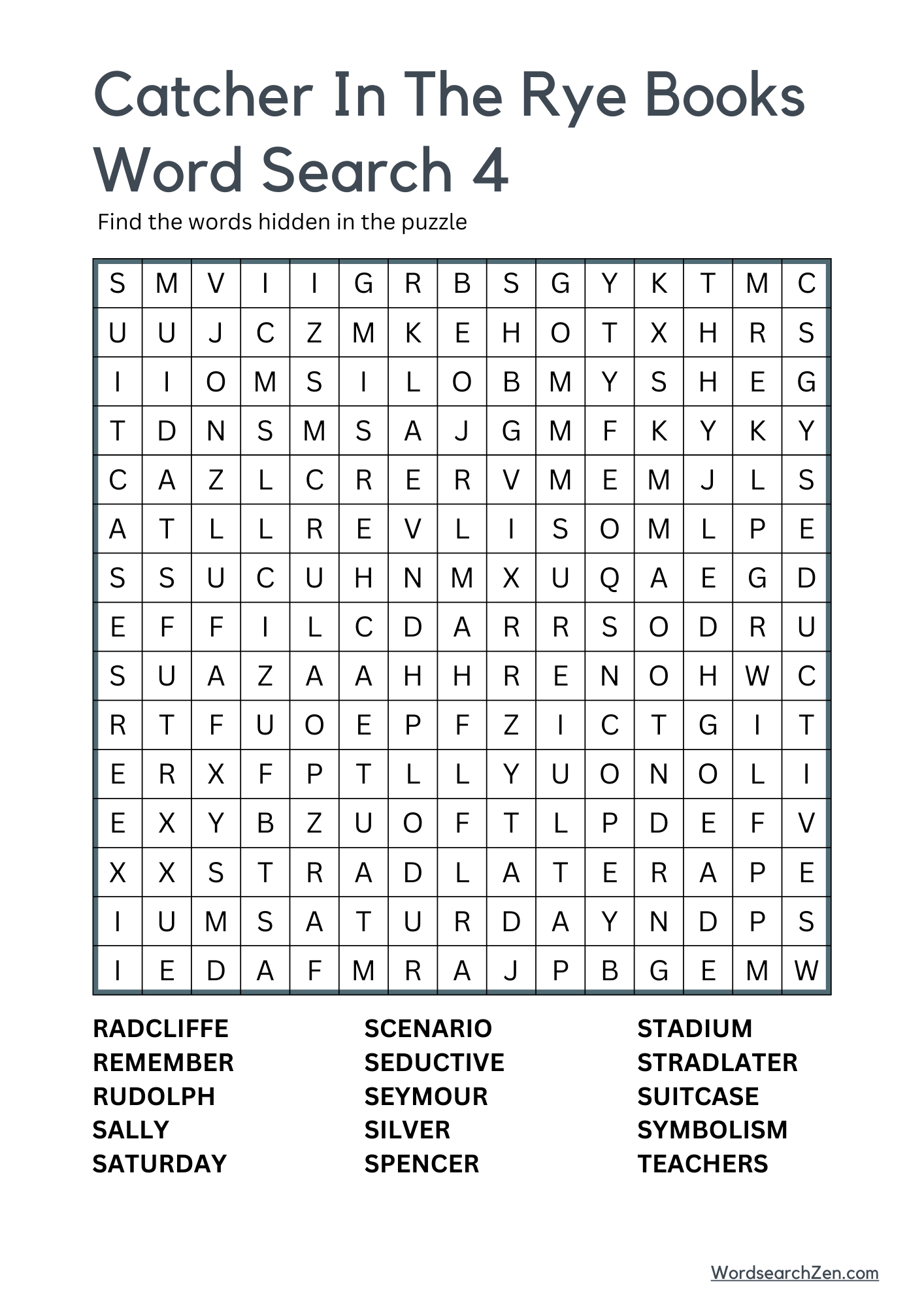 Catcher in the Rye Books Word Search 4