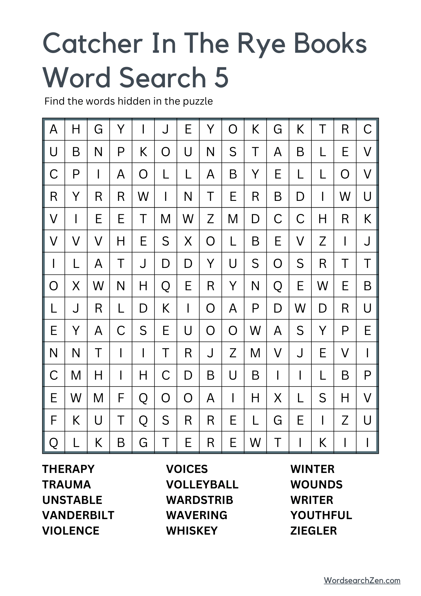 Catcher in the Rye Books Word Search 5