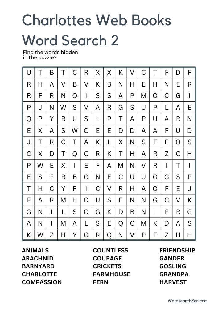 Charlottes Web Books Word Search 2