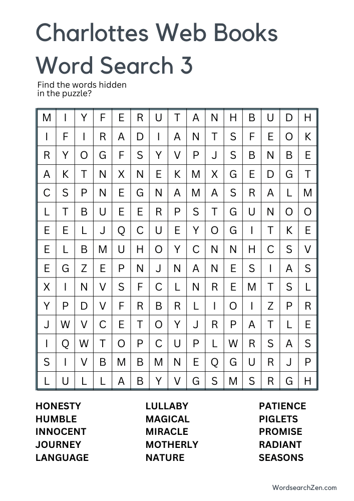 Charlottes Web Books Word Search 3