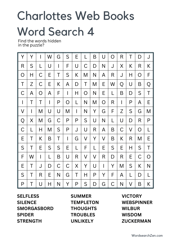 Charlottes Web Books Word Search 4