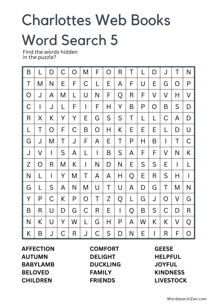 Charlottes Web Books Word Search 5