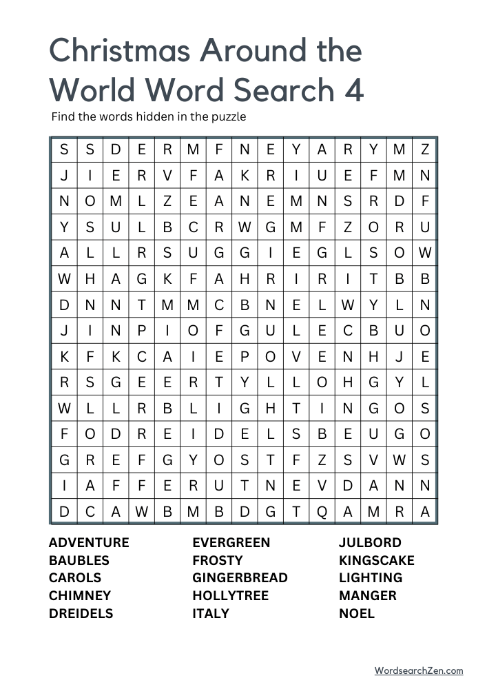 Christmas Around the World Word Search 4