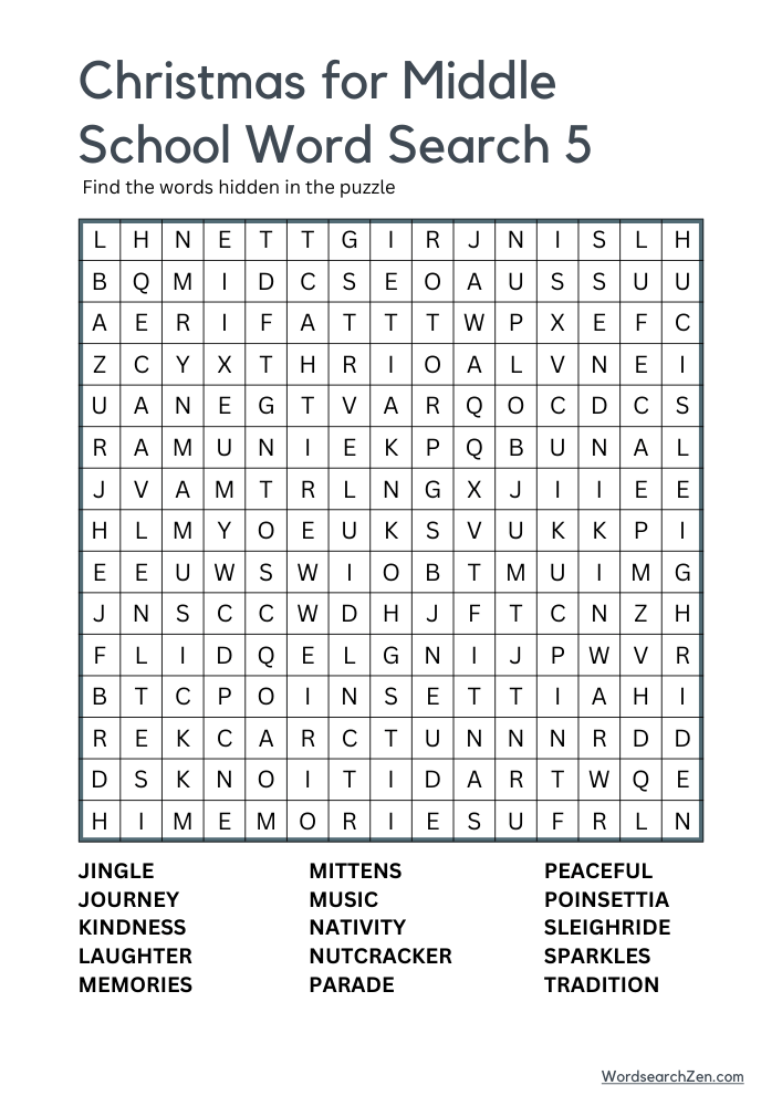 Christmas for Middle School Word Search 5